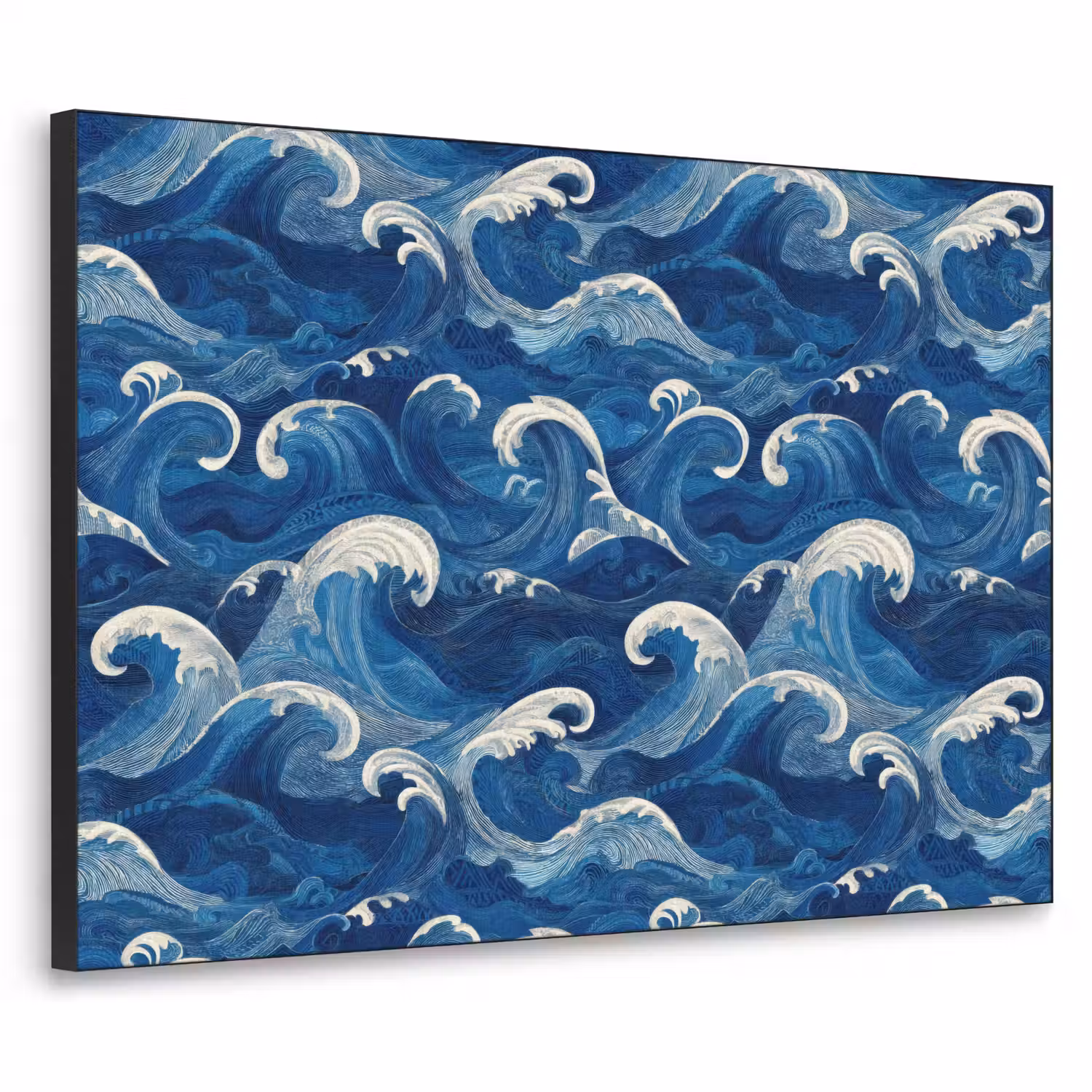 Japans - Oceaan - Golven - Blauw Textielframe zwart klein 947 -3d
