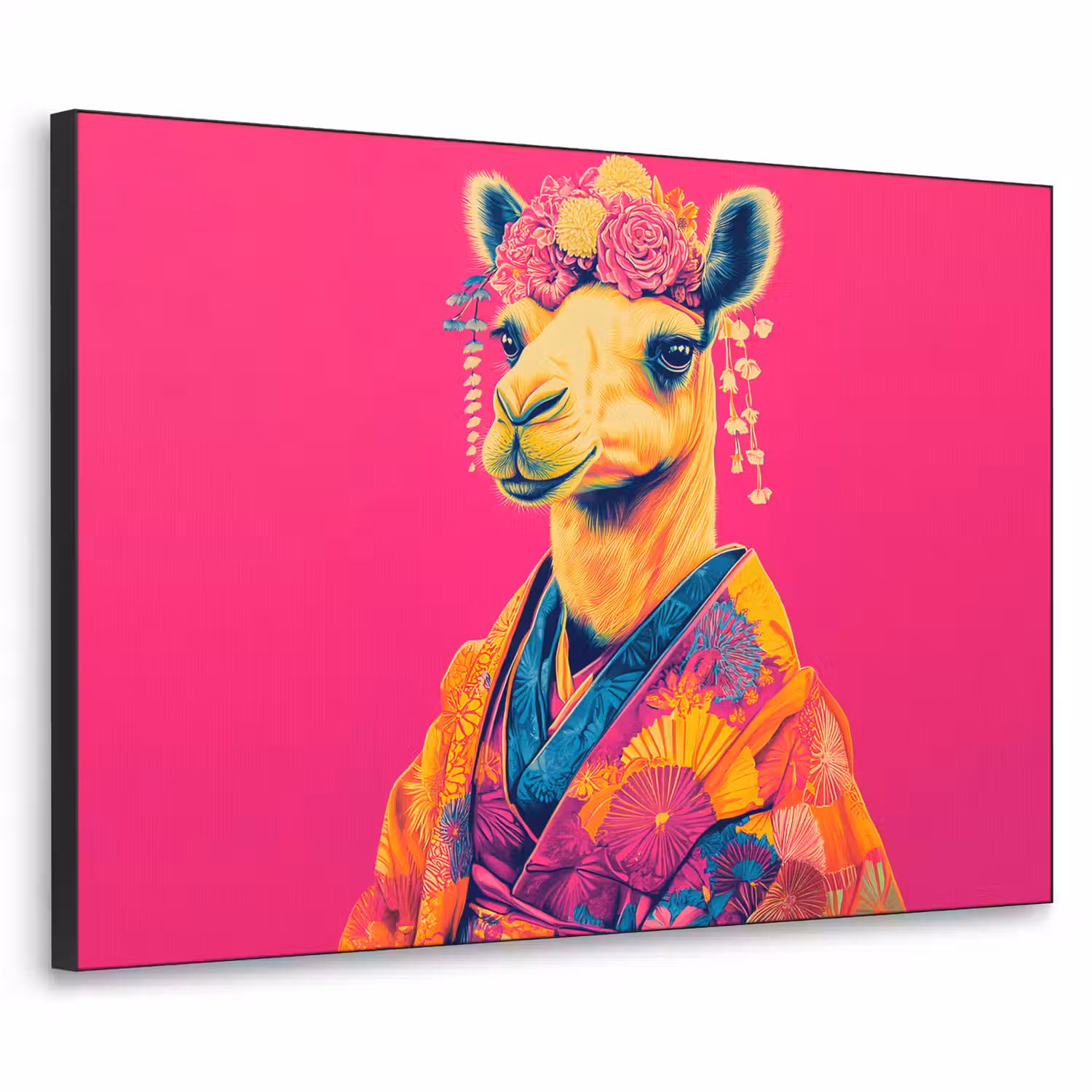 Kameel - Bloemen - Kimono - Waaiers Textielframe - compleet frame klein -3d