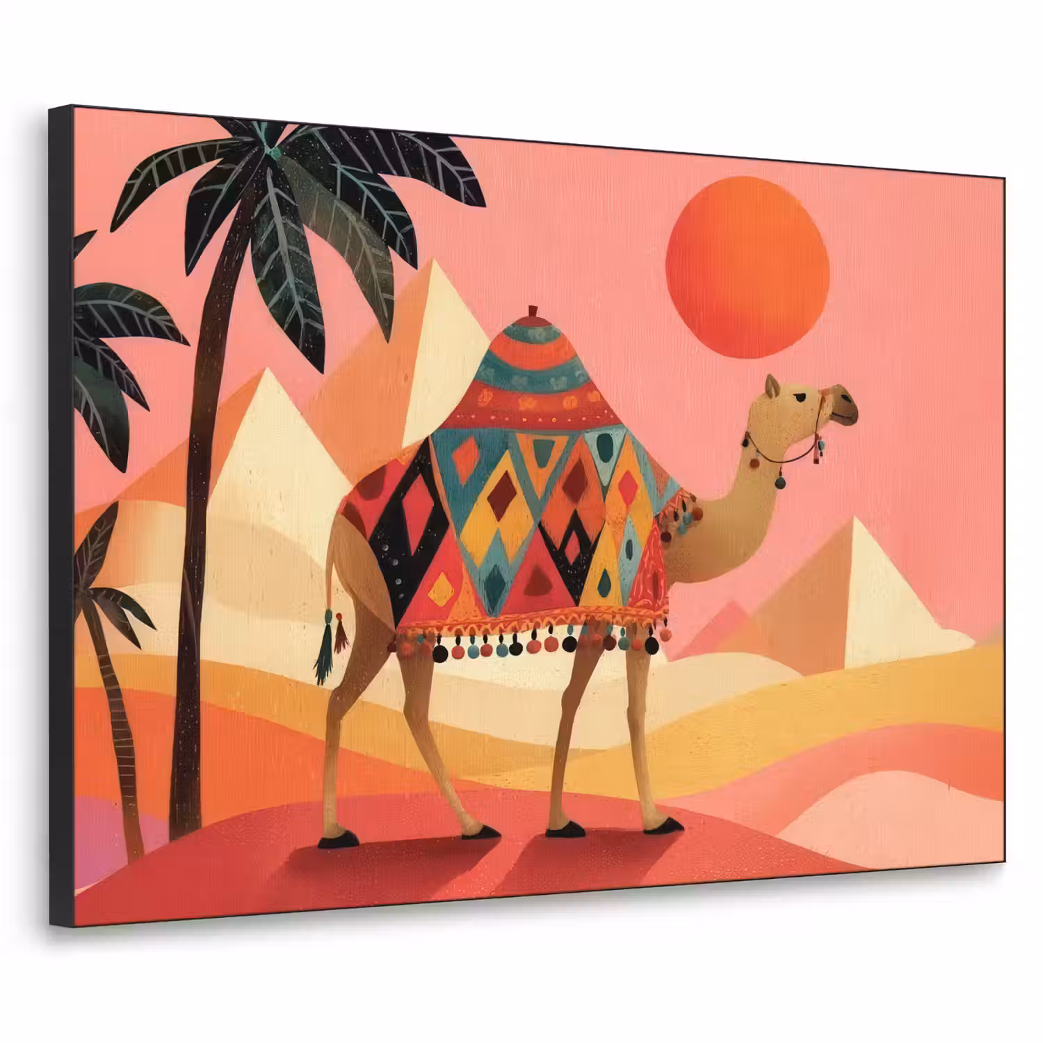 Kameel - Pyramides - Rode zon Textielframe - compleet frame klein -3d