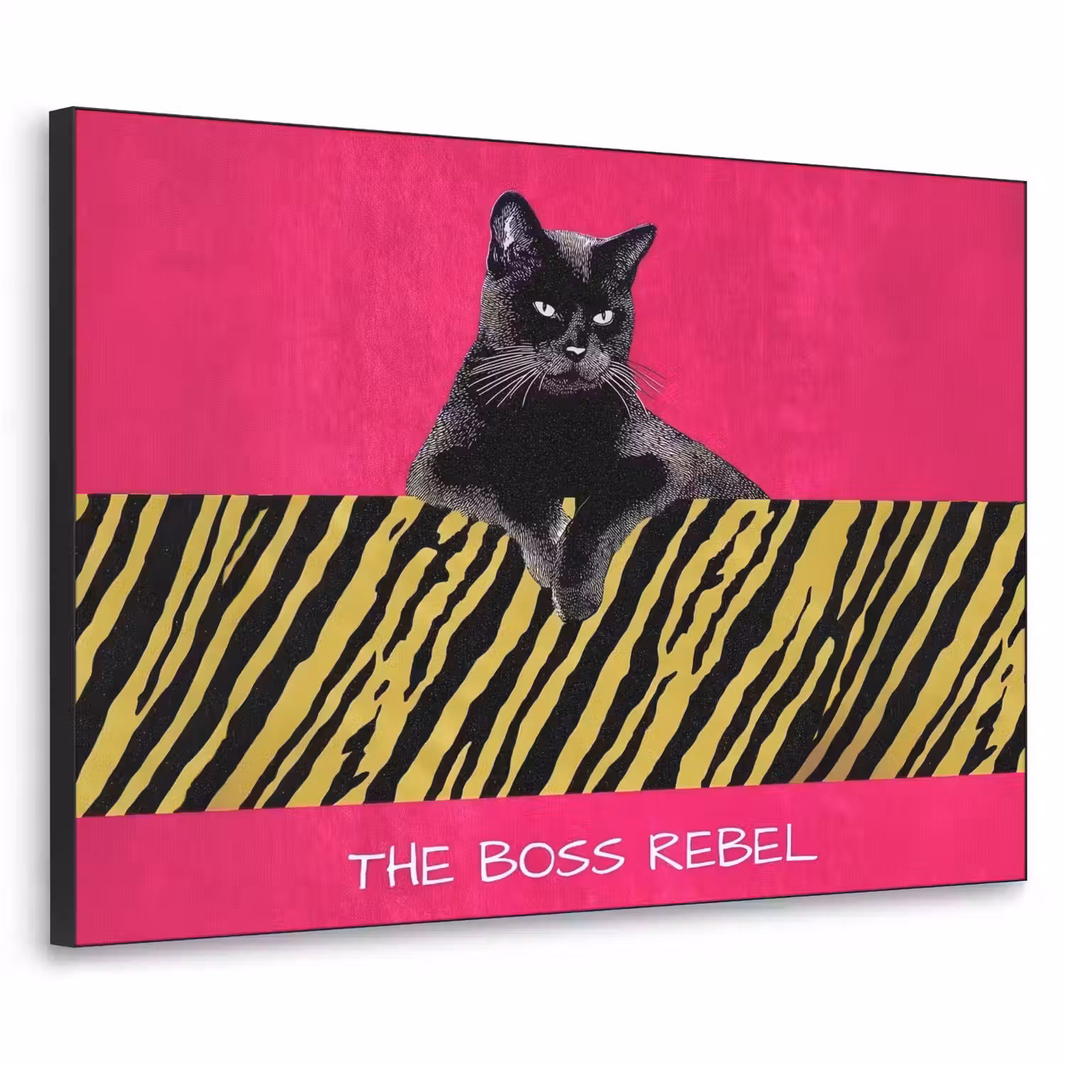 Kat - Baas - Roze - Tijgerprint Textielframe - compleet frame klein -3d