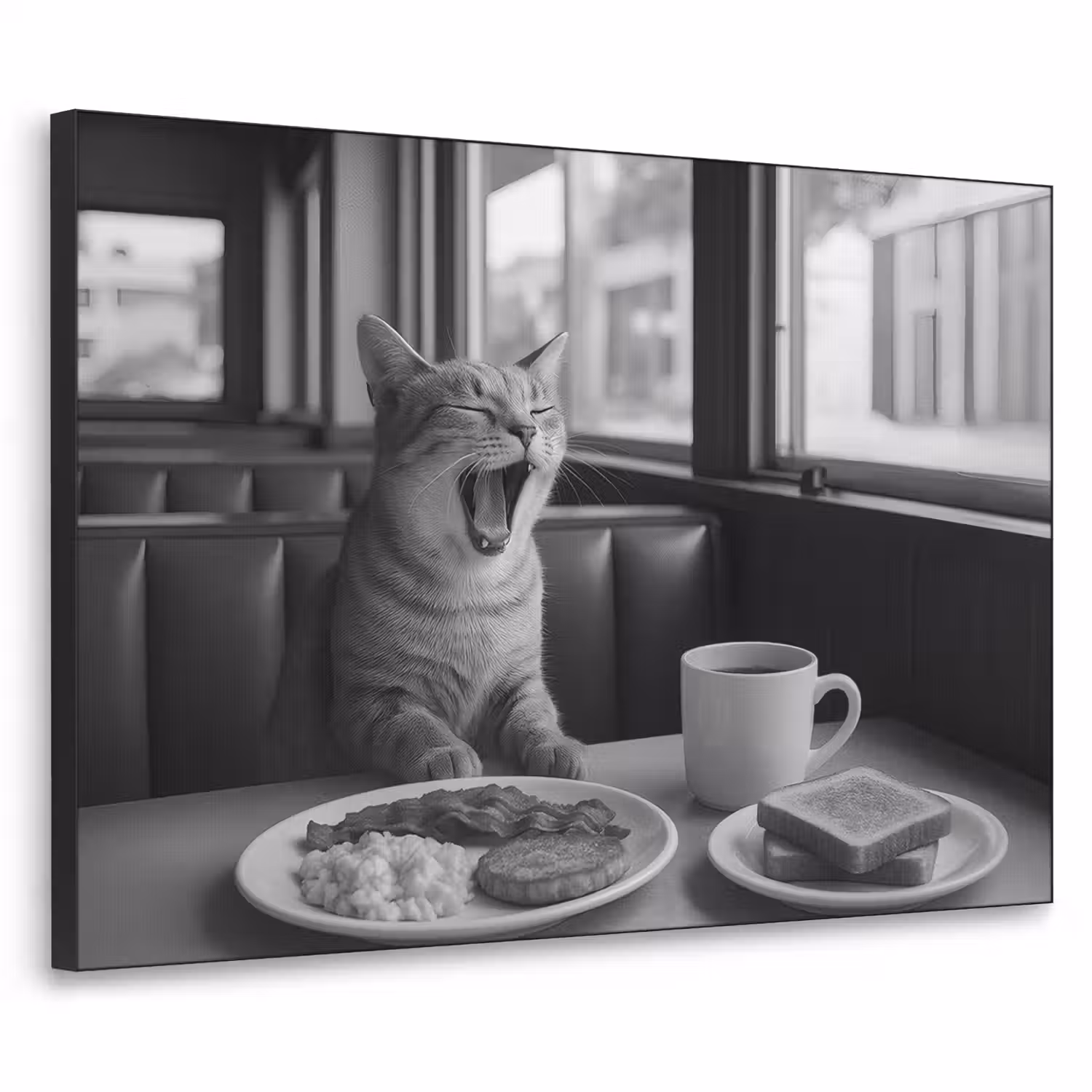 Kat - Koffie - Brood - Zwart Textielframe - compleet frame klein -3d