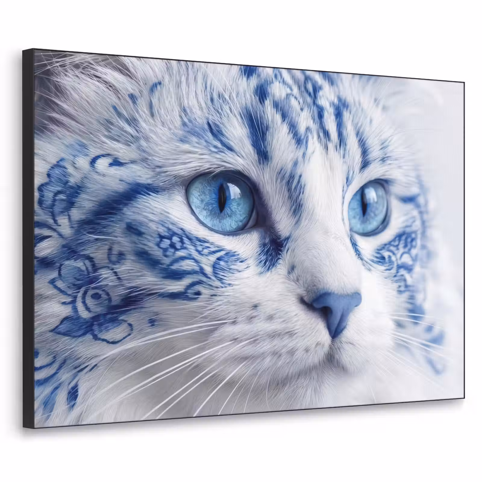Art Frame - Katze - Muster - Blau - Kat - Patroon - Blauw Textielframe zwart klein