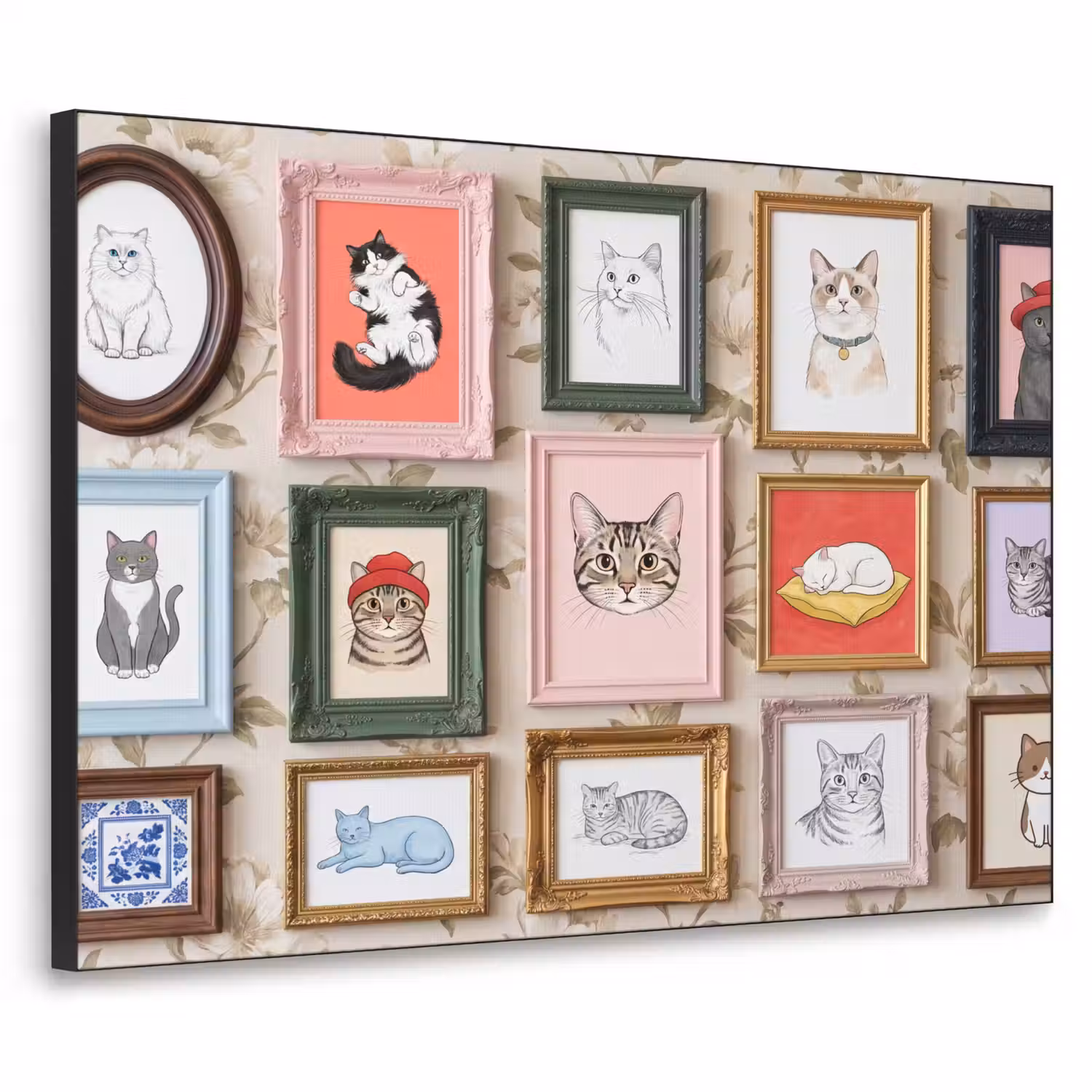 Kat - Portret - Dieren - Illustratie - Lijst Textielframe zwart klein -3d