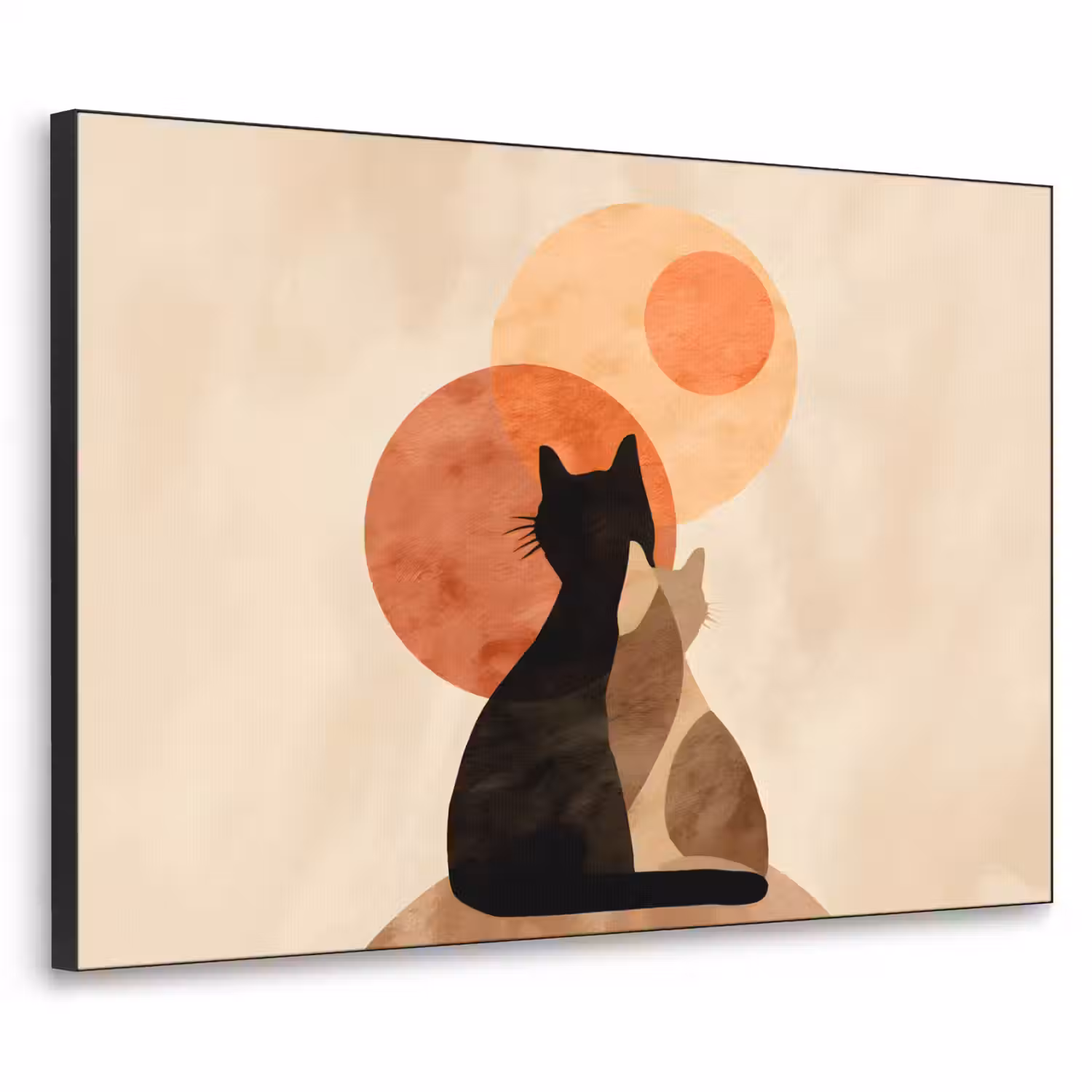 Katten - Zwart - Abstract - Cirkels Textielframe - compleet frame klein -3d