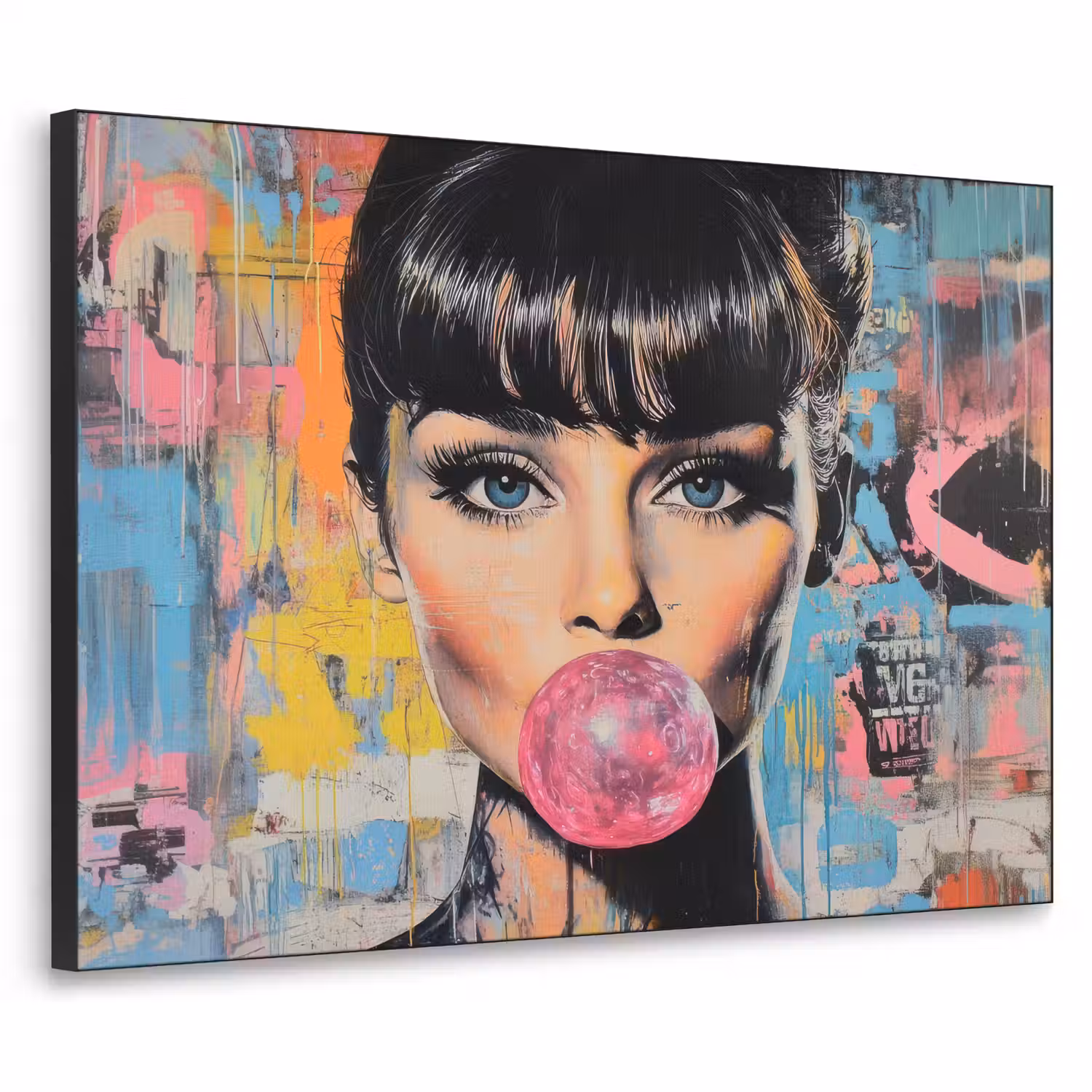 Kauwgom - Vrouw - Penseelstreken - Modern Textielframe - compleet frame klein -3d