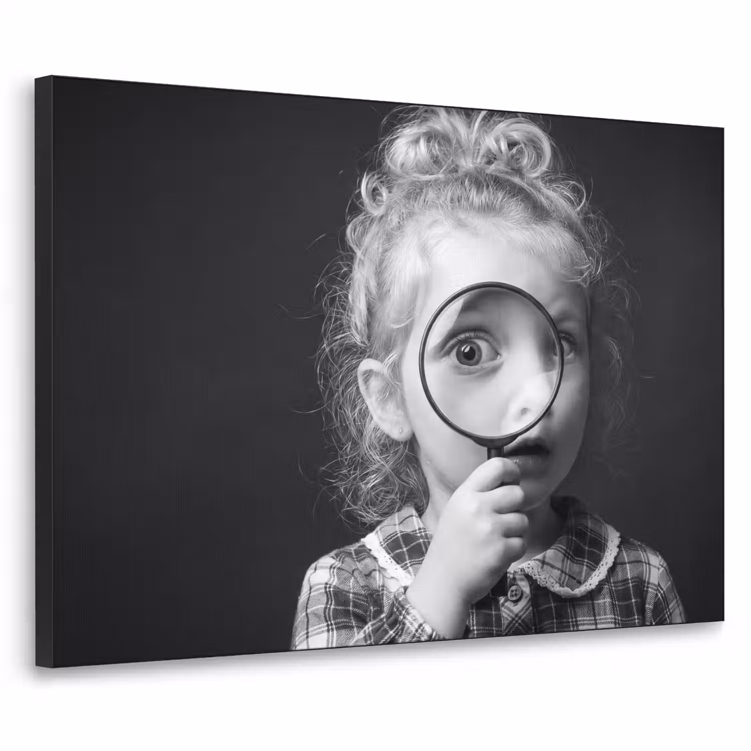 Kind - Vergrootglas - Portret - Zwart-wit Textielframe zwart klein -3d