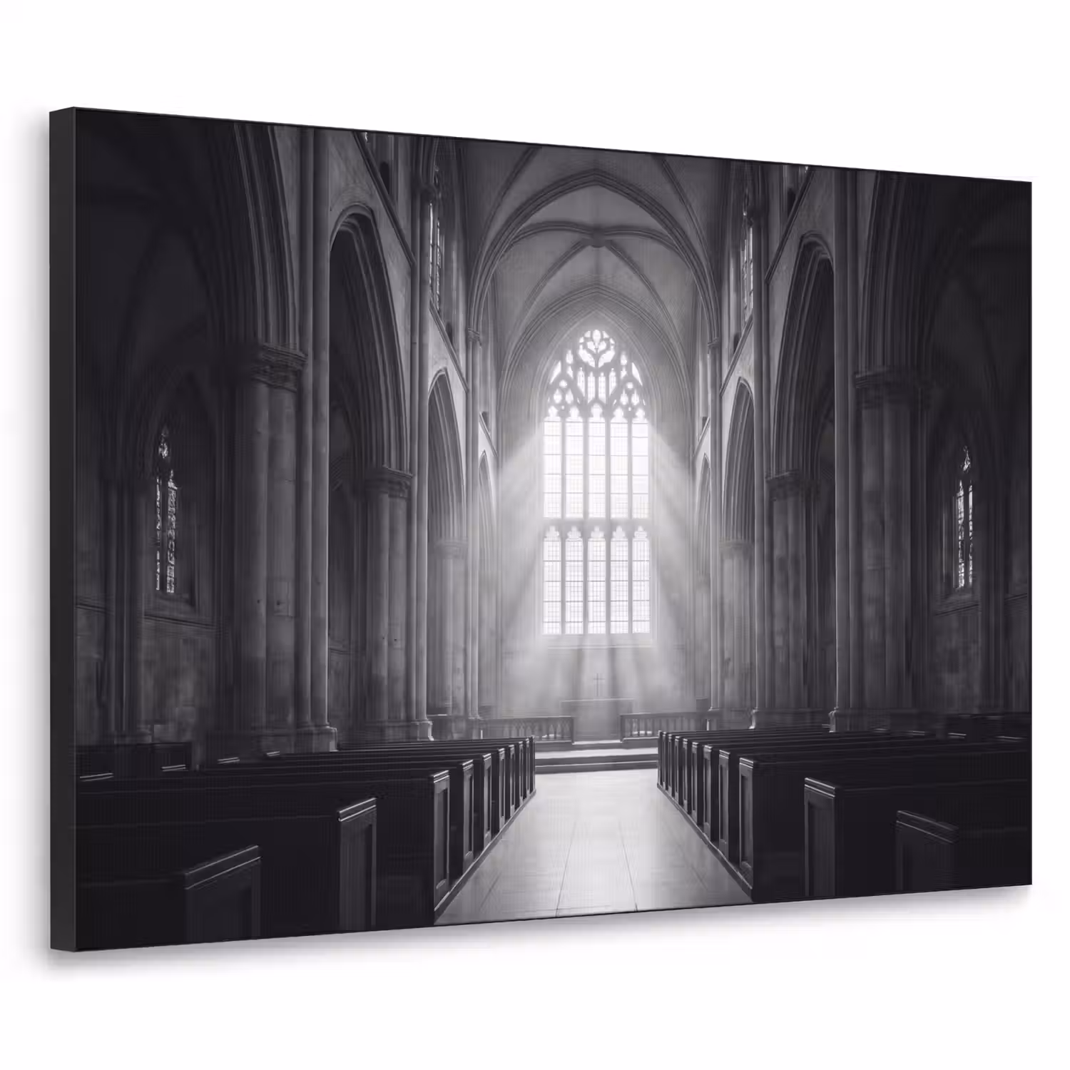 Kerk - Interieur - Lichtstralen - Architectuur - Klassiek Textielframe zwart klein -3d