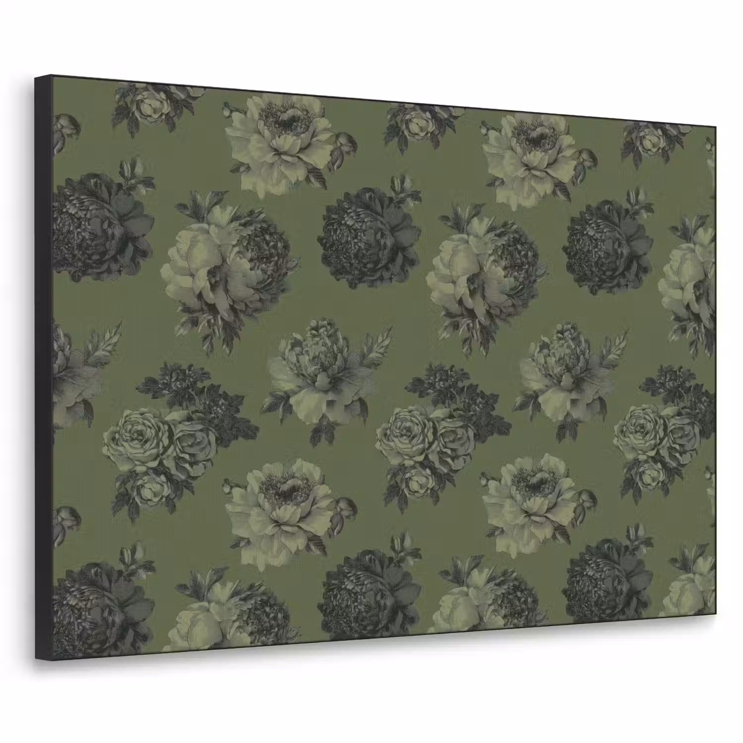 Klassiek - botanisch - olijfgroen - bloemen Textielframe zwart klein 947 -3d