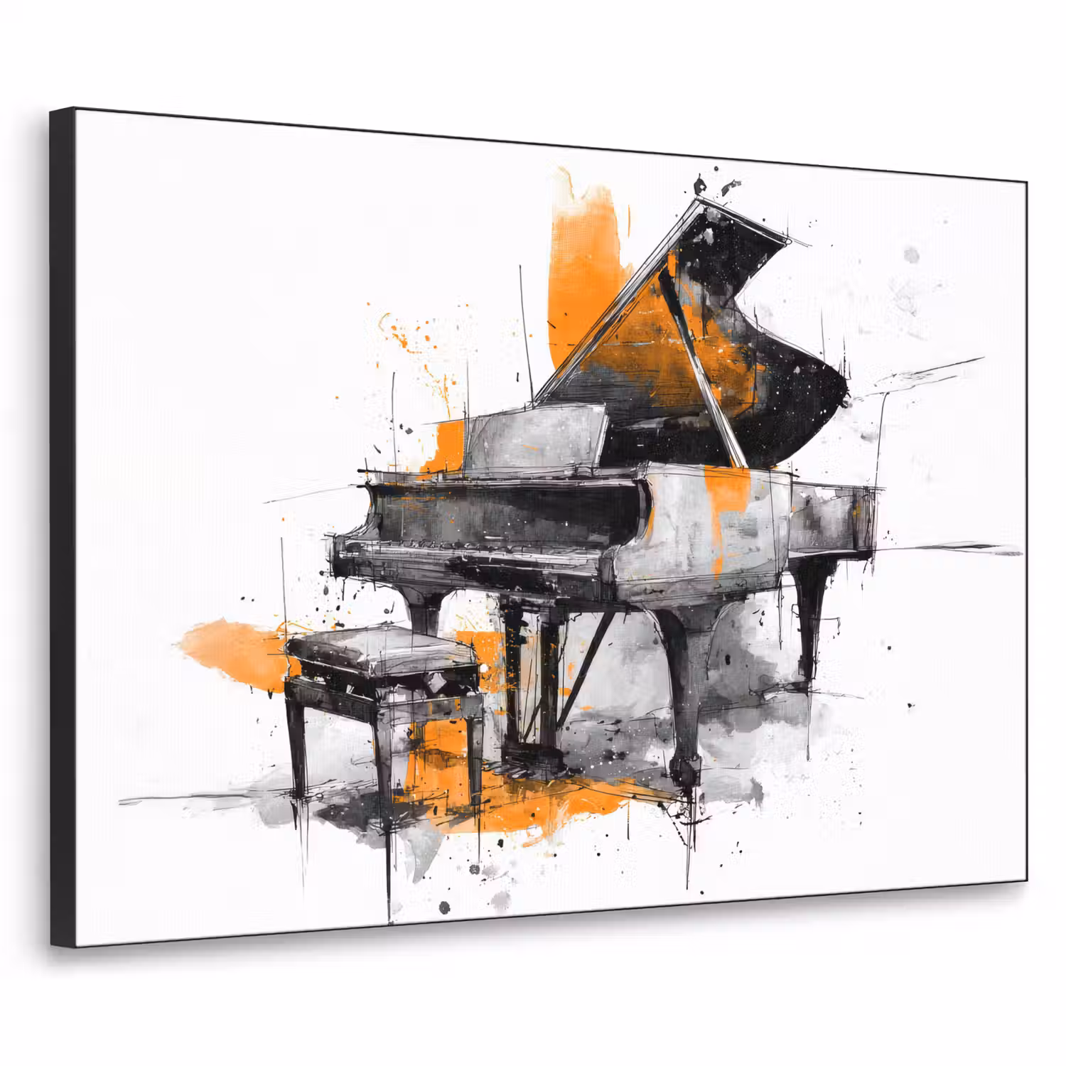 Piano - Oranje - Zwart - schets lijnen Textielframe - compleet frame klein -3d
