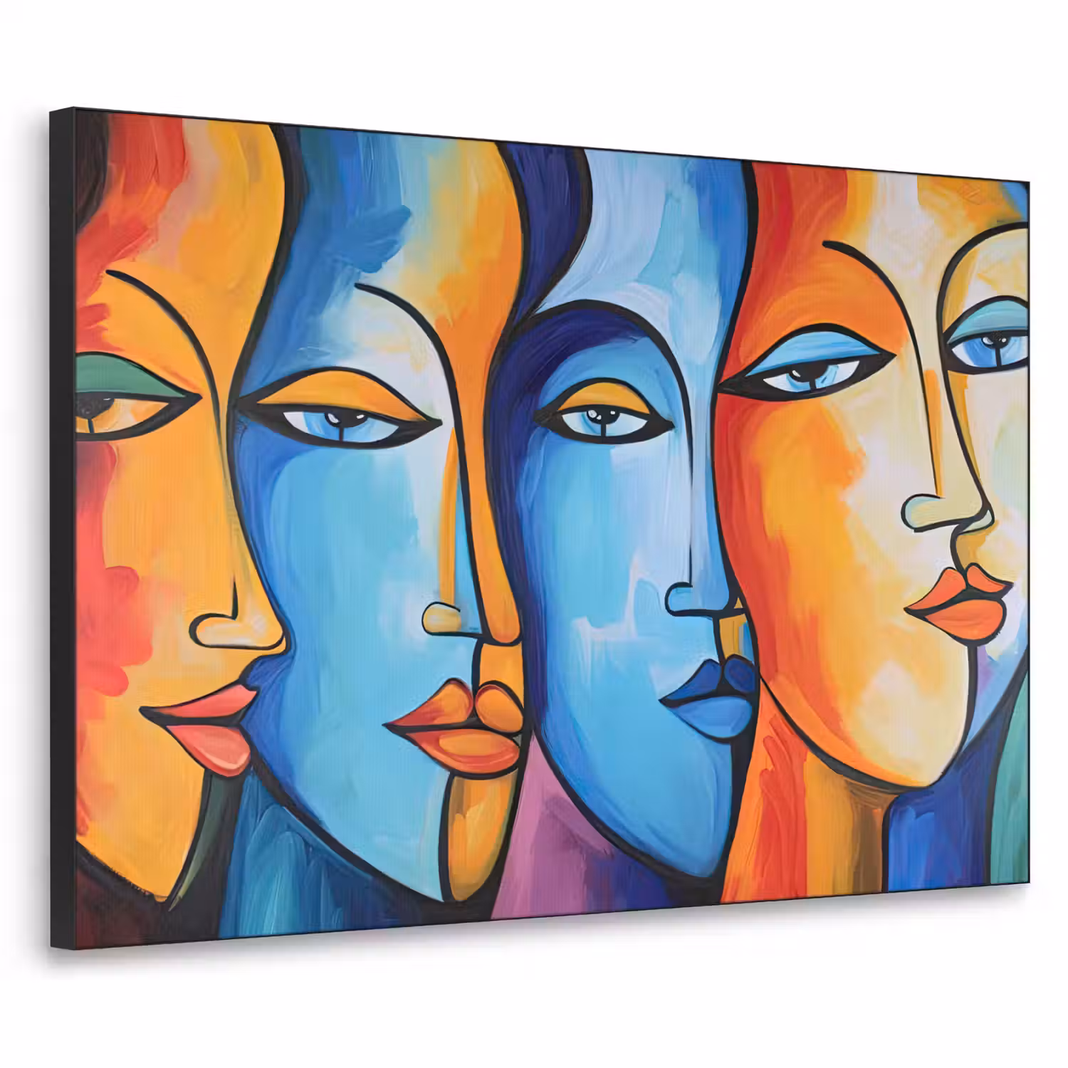 Hoofd - Olieverf - Schilderij - Kleurrijk Textielframe zwart klein -3d