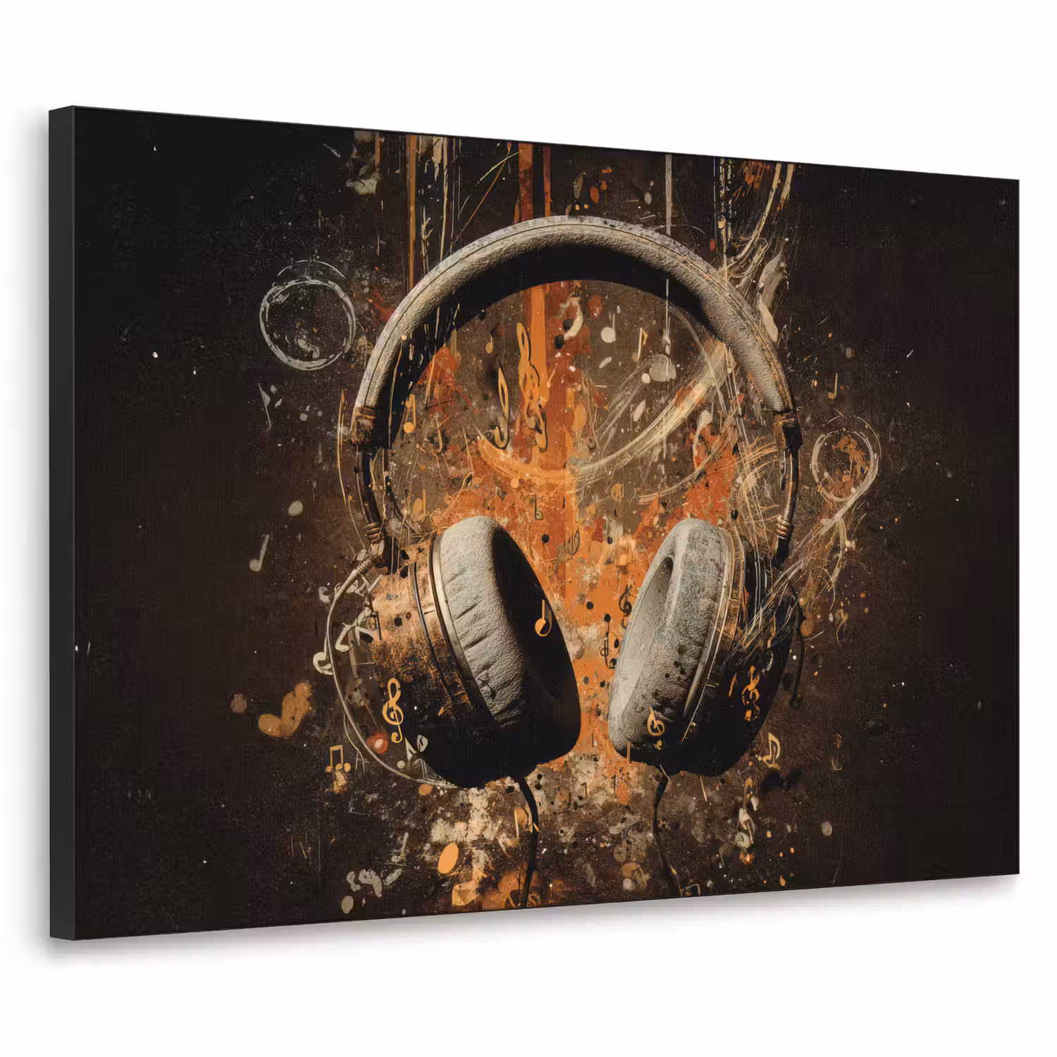 Koptelefoon - Bruin - Dynamische penseelstreken Textielframe - compleet frame klein -3d