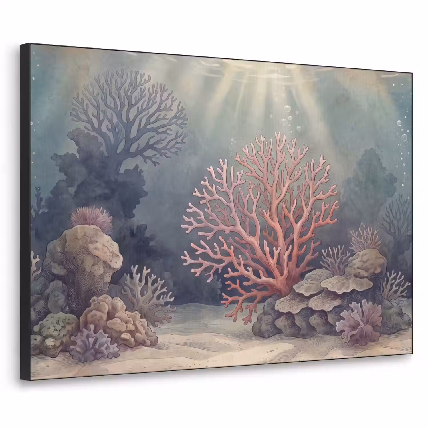 Koraal - Onderwater - Natuur - Roze Textielframe zwart klein -3d