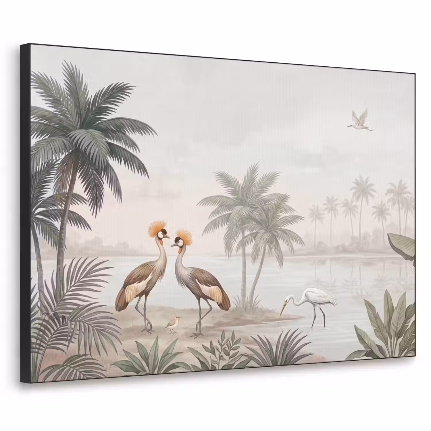 Kraanvogels - Palmbomen - Tropisch Textielframe zwart klein -3d