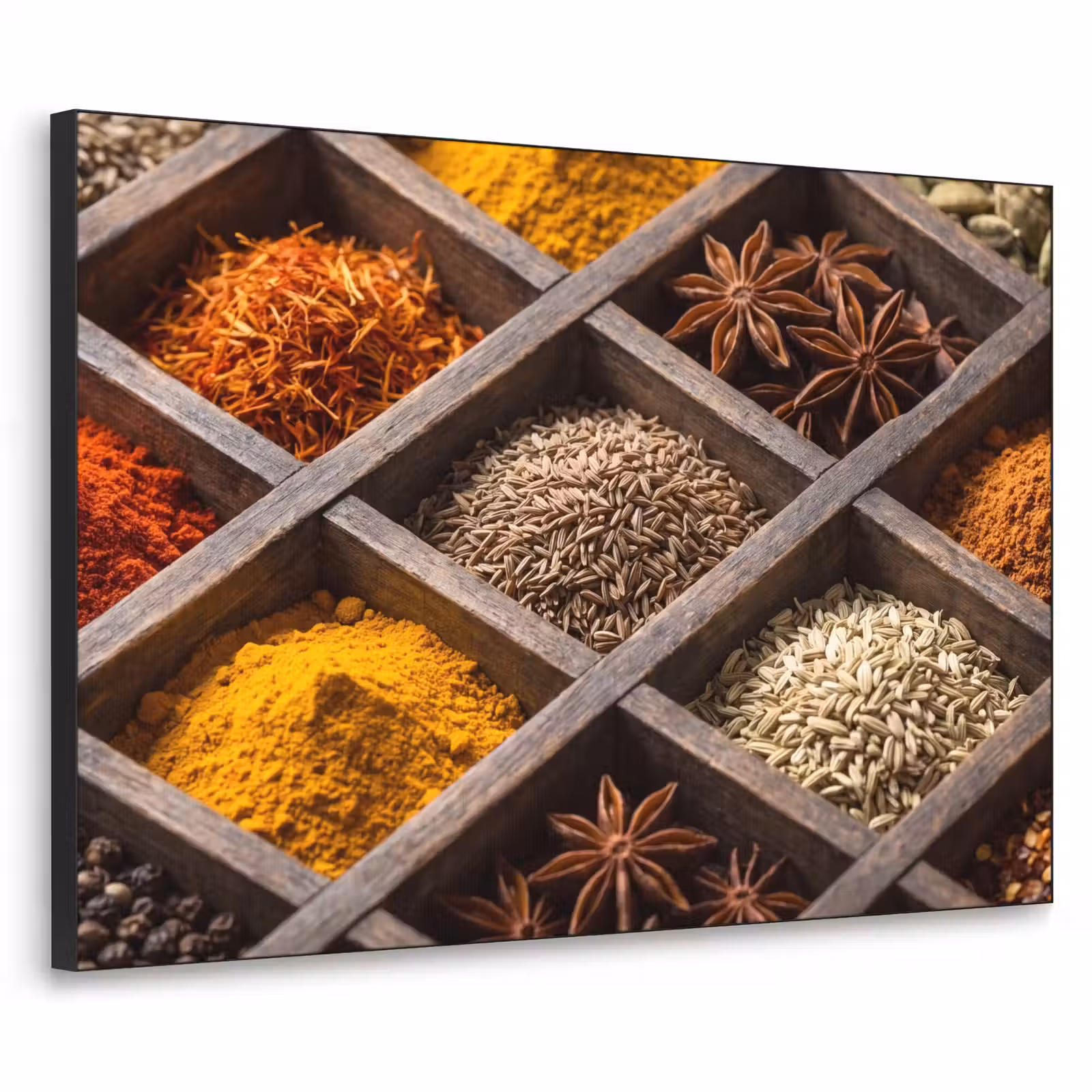 Art Frame - Kräuter – Holz – Essen - Kruiden - Houten - Eten Textielframe zwart klein