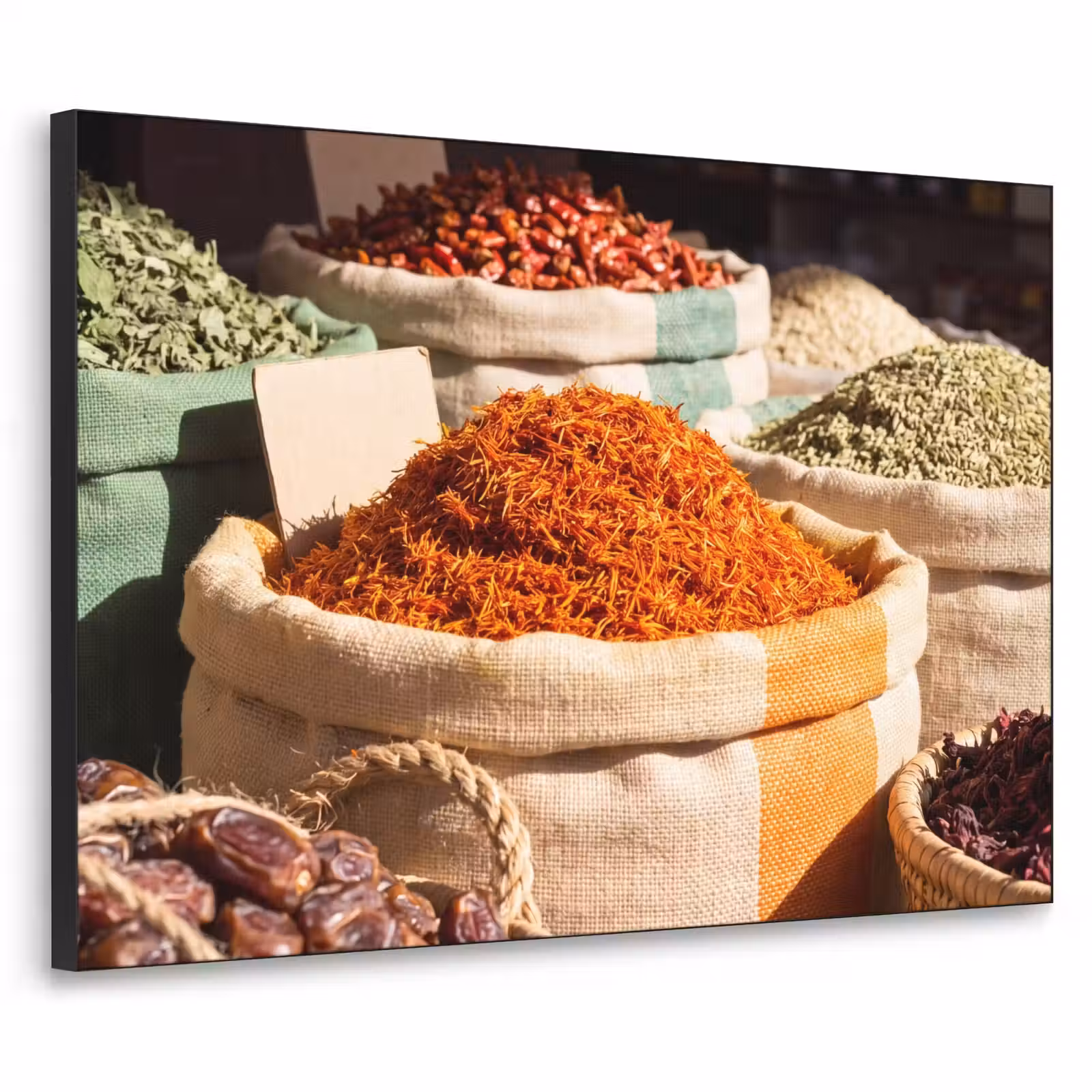 Art Frame - Kräuter – Markt – Farbenfroh - Kruiden - Markt - Kleurrijk Textielframe zwart klein