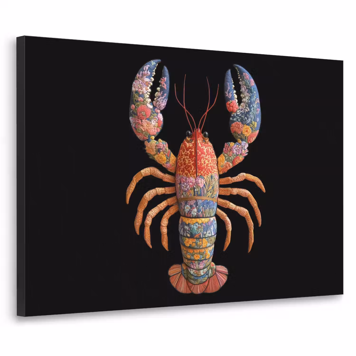 Kreeft - Borduur - Kleurrijk - Bloemen Textielframe - compleet frame klein -3d