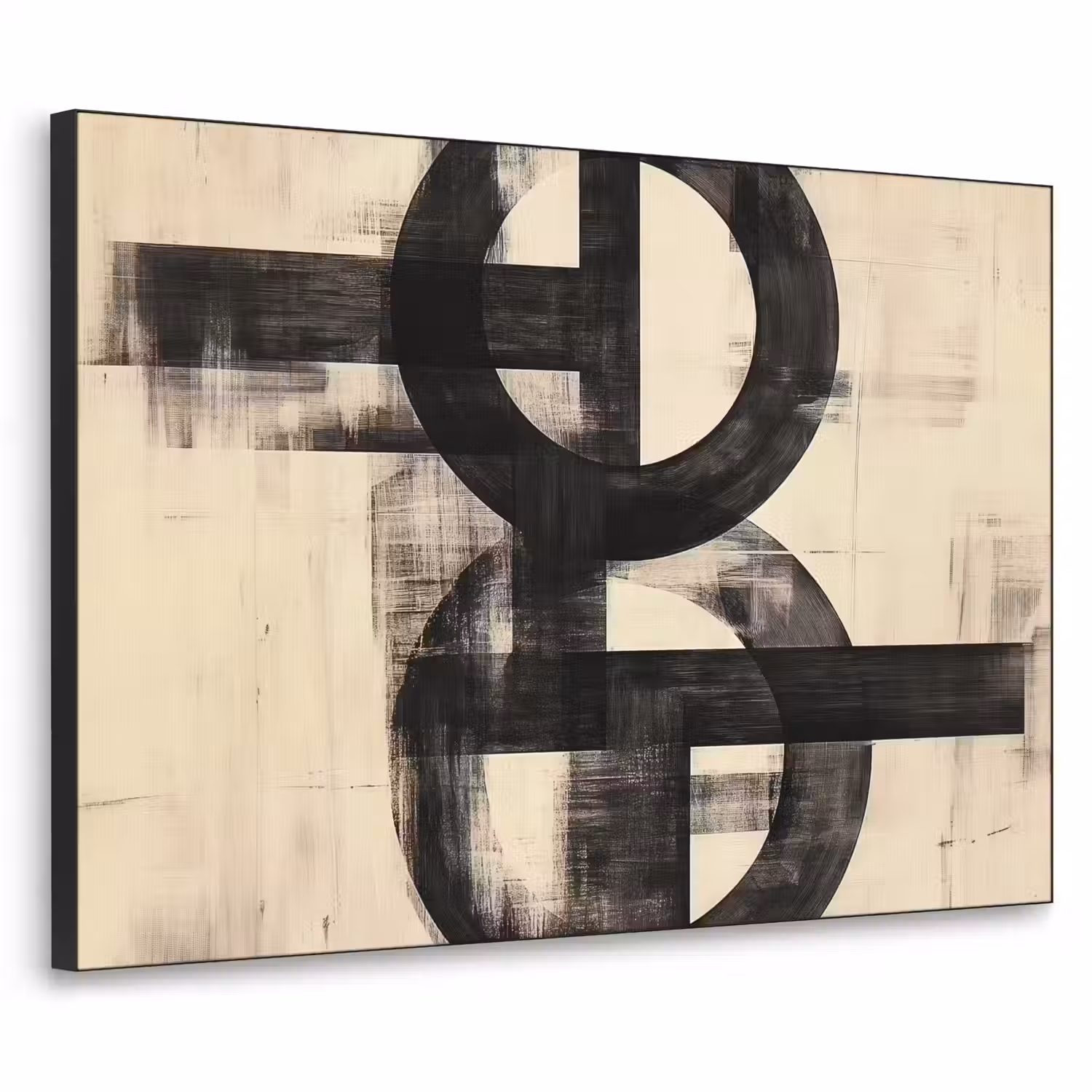Cirkels - Balken - Zwart - Abstract Textielframe - compleet frame klein -3d