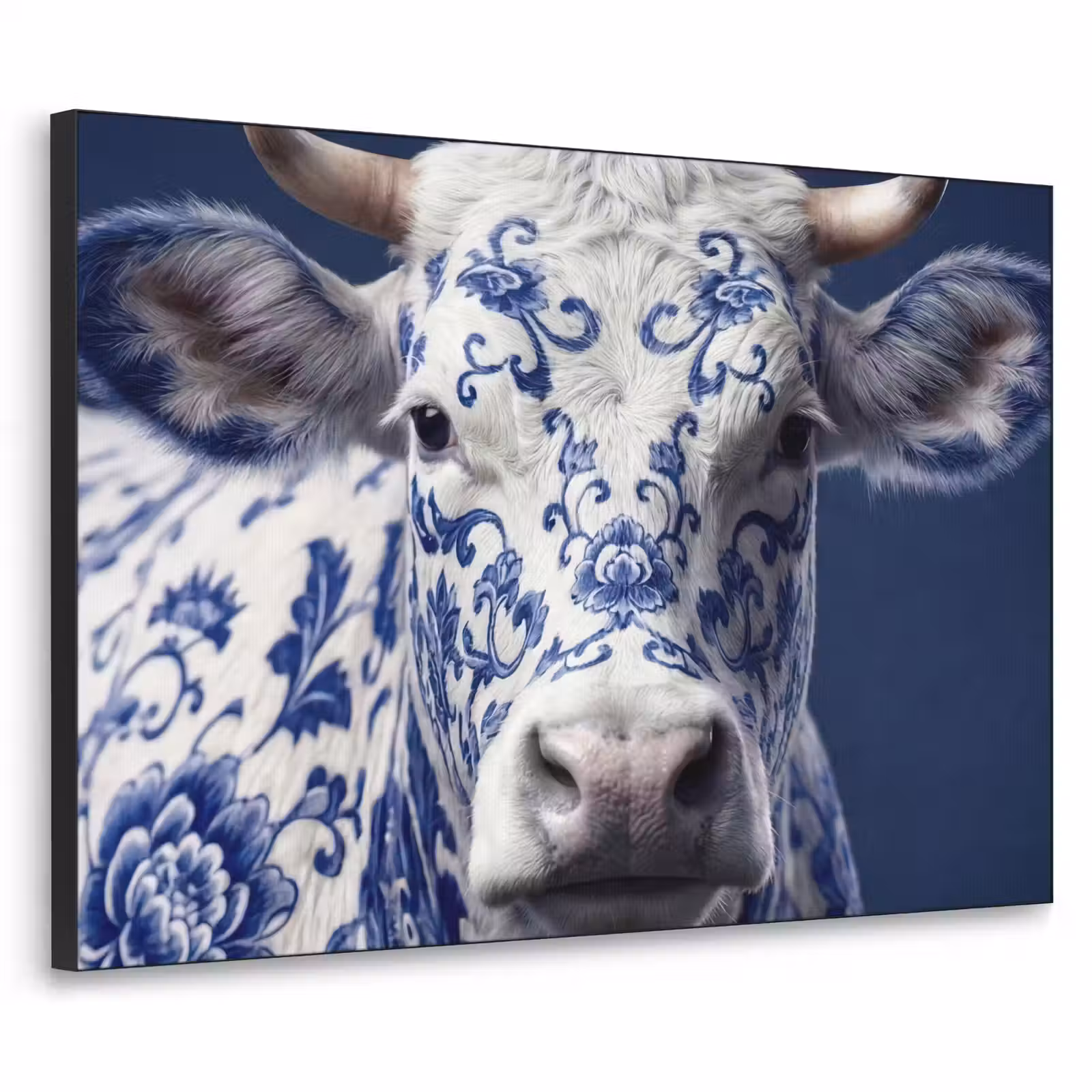 Art Frame - Kuh - Delfts - Blau - Künstlerisch - Koe - Delfts - Blauw - Artistiek Textielframe zwart klein