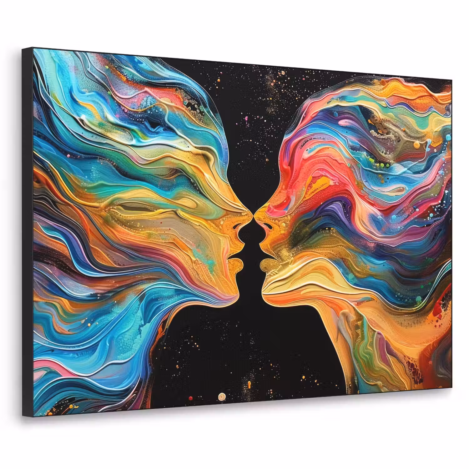 Kunst - Kleurrijk - Vrouw - Art - Abstract - Gezichten Textielframe zwart klein -3d