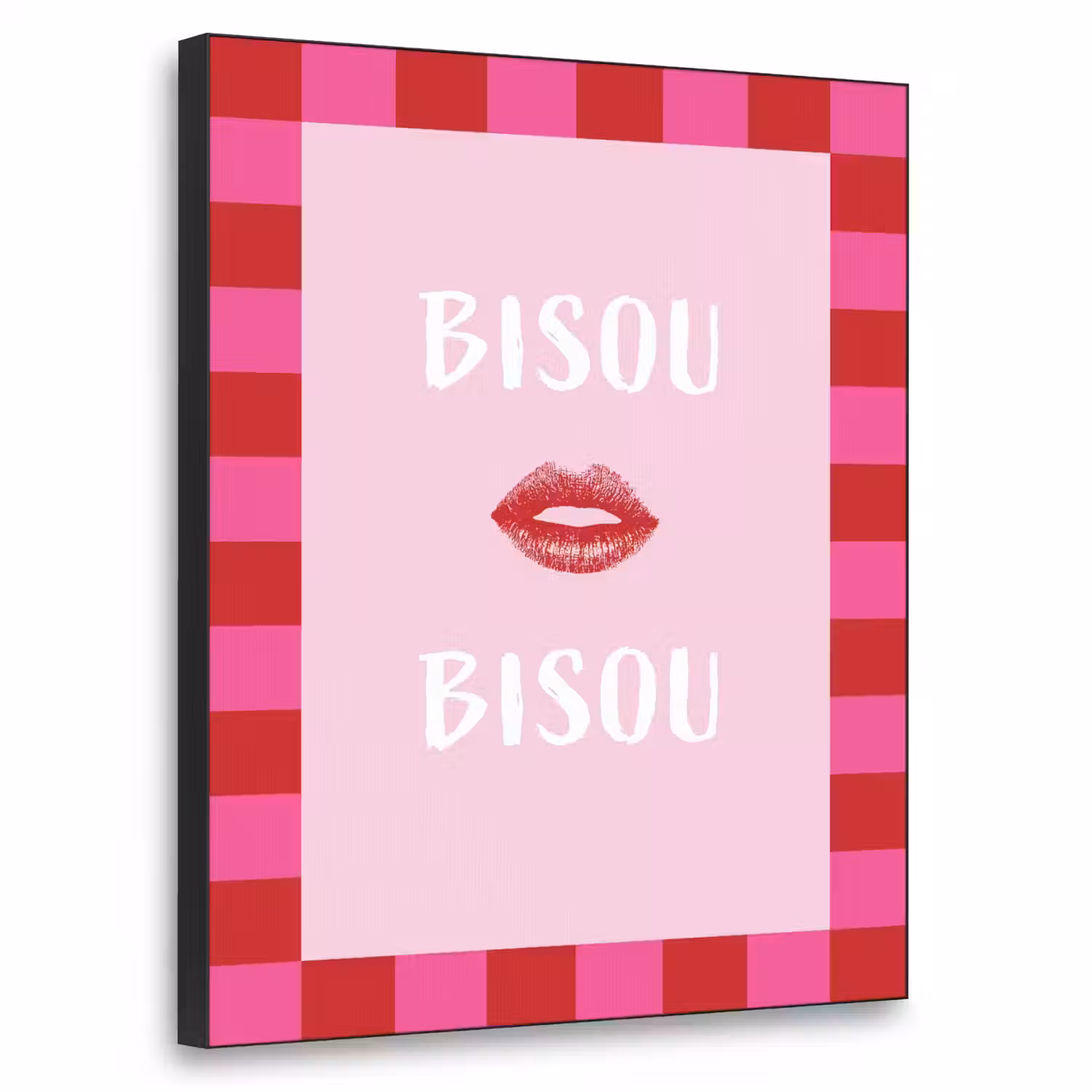Kiss - Roze - Frans - Valentijn Textielframe - compleet frame klein -3d