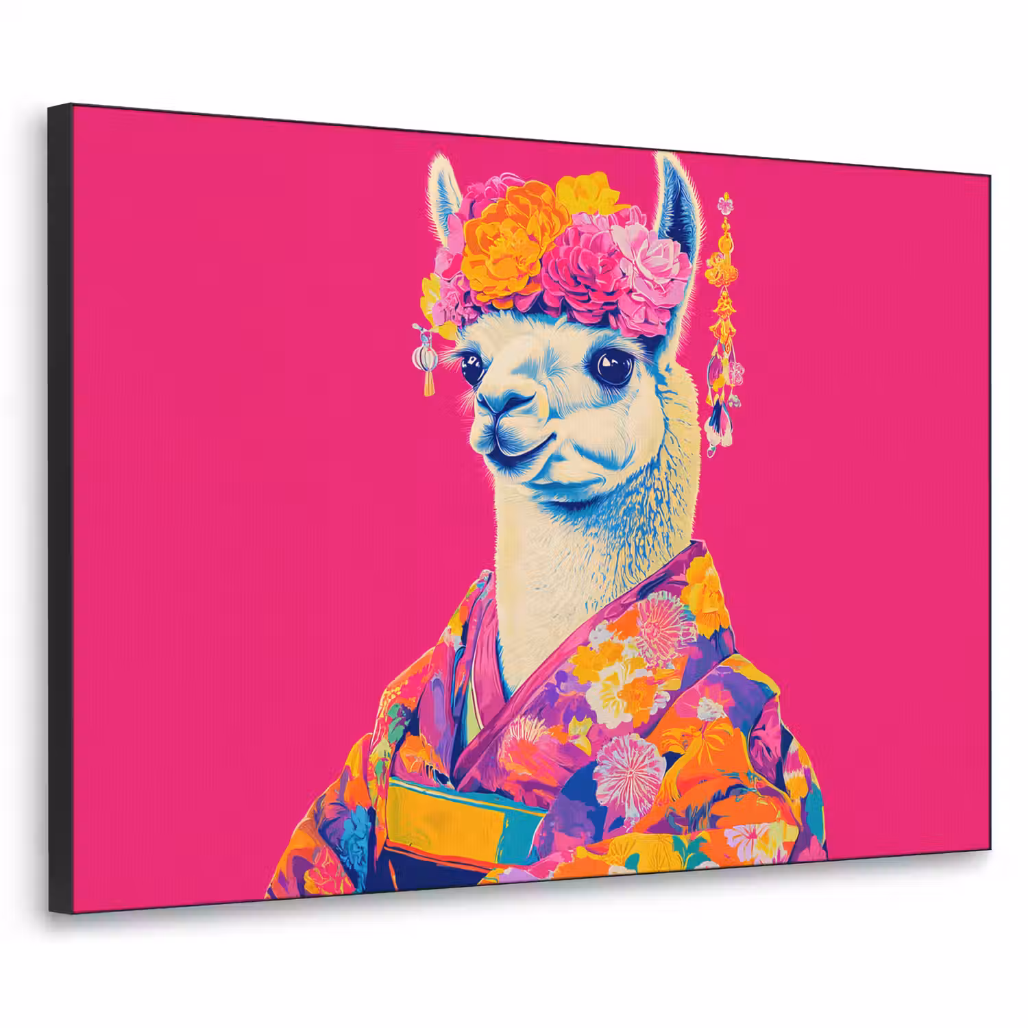 Lama - Kimono - Bloemenkrans - Felroze Textielframe - compleet frame klein -3d
