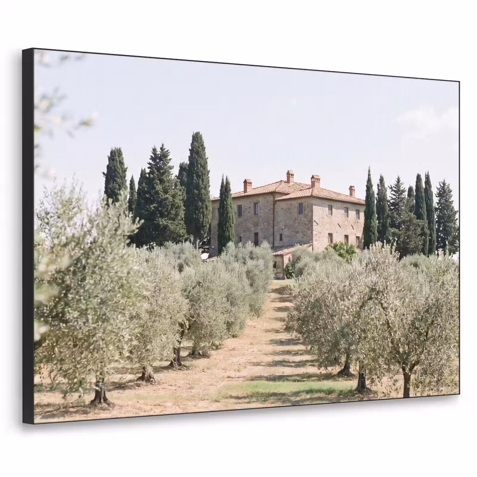 Art Frame - Landhaus – Olivenbaum – Obstgarten - Landhuis - olijfboom - gaard Textielframe zwart klein