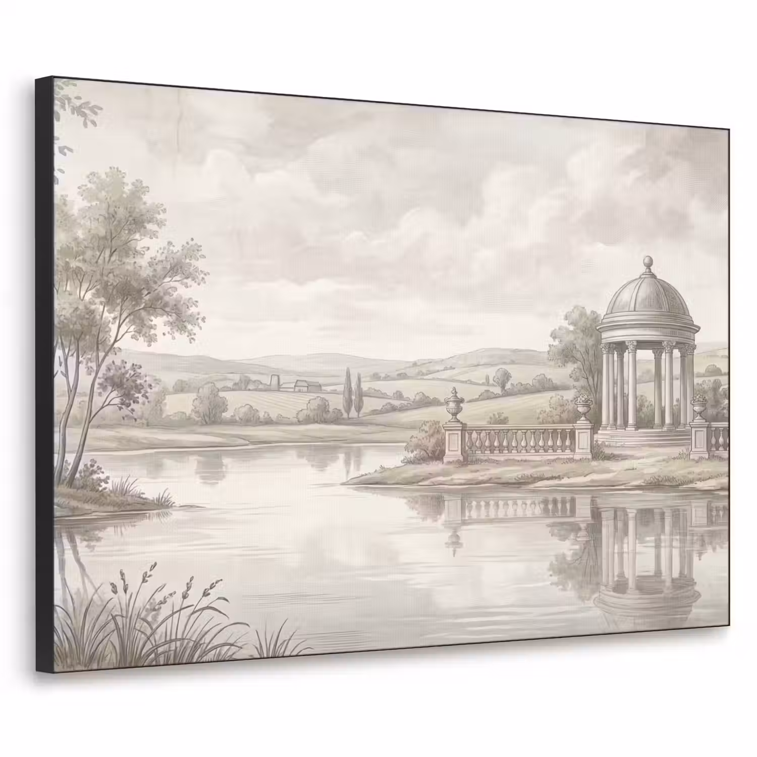 Landschap - Water - Natuur - Sepia Textielframe zwart klein -3d
