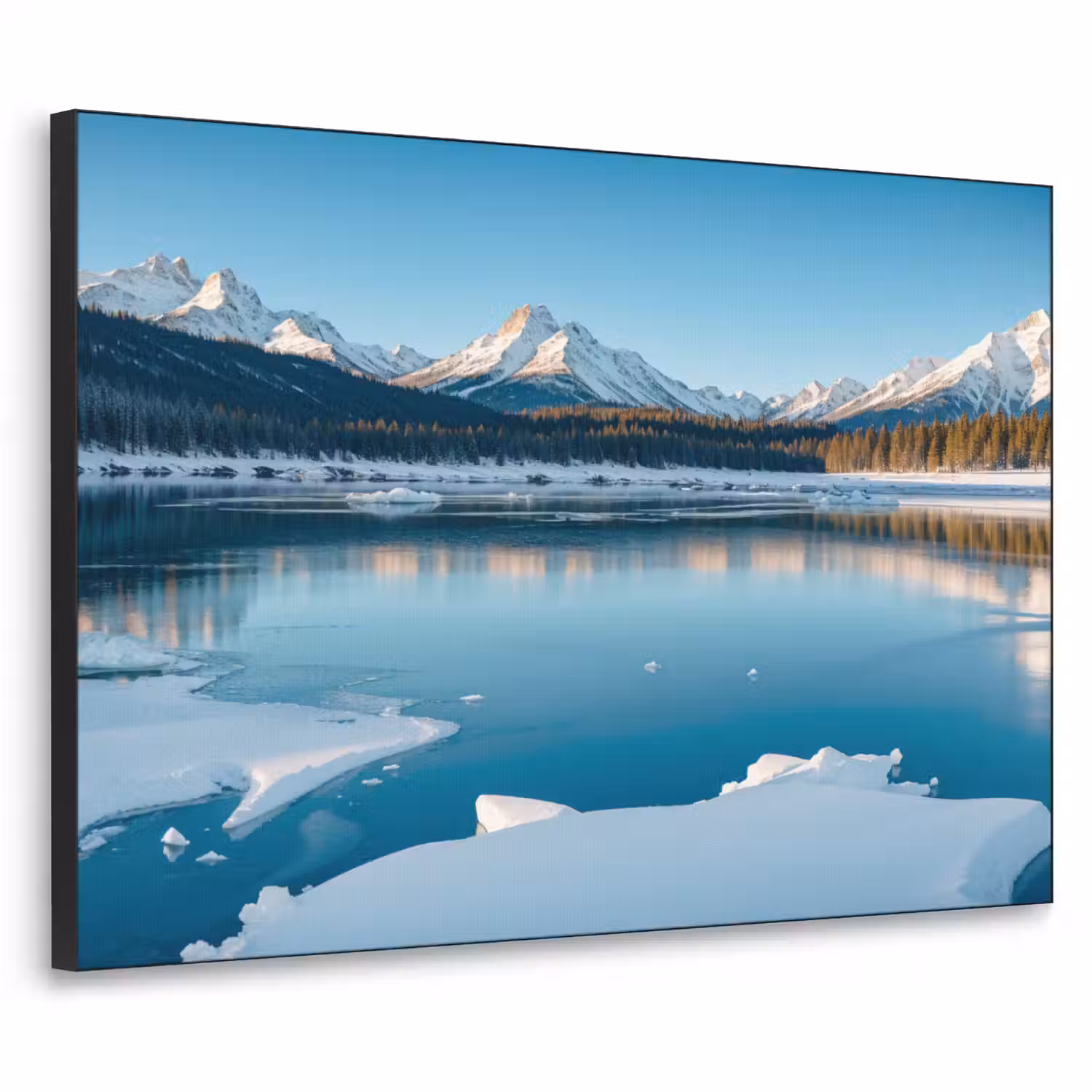 Landschap - Winter - Meer - Bergen - Uitzicht - IJs Textielframe - compleet frame klein -3d
