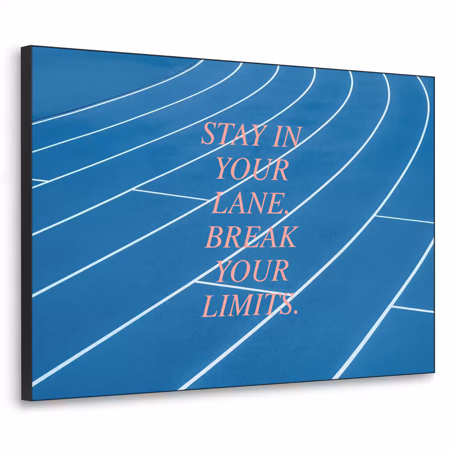Atletiekbaan - Blauw - Tekst -Roze Textielframe - compleet frame klein -3d