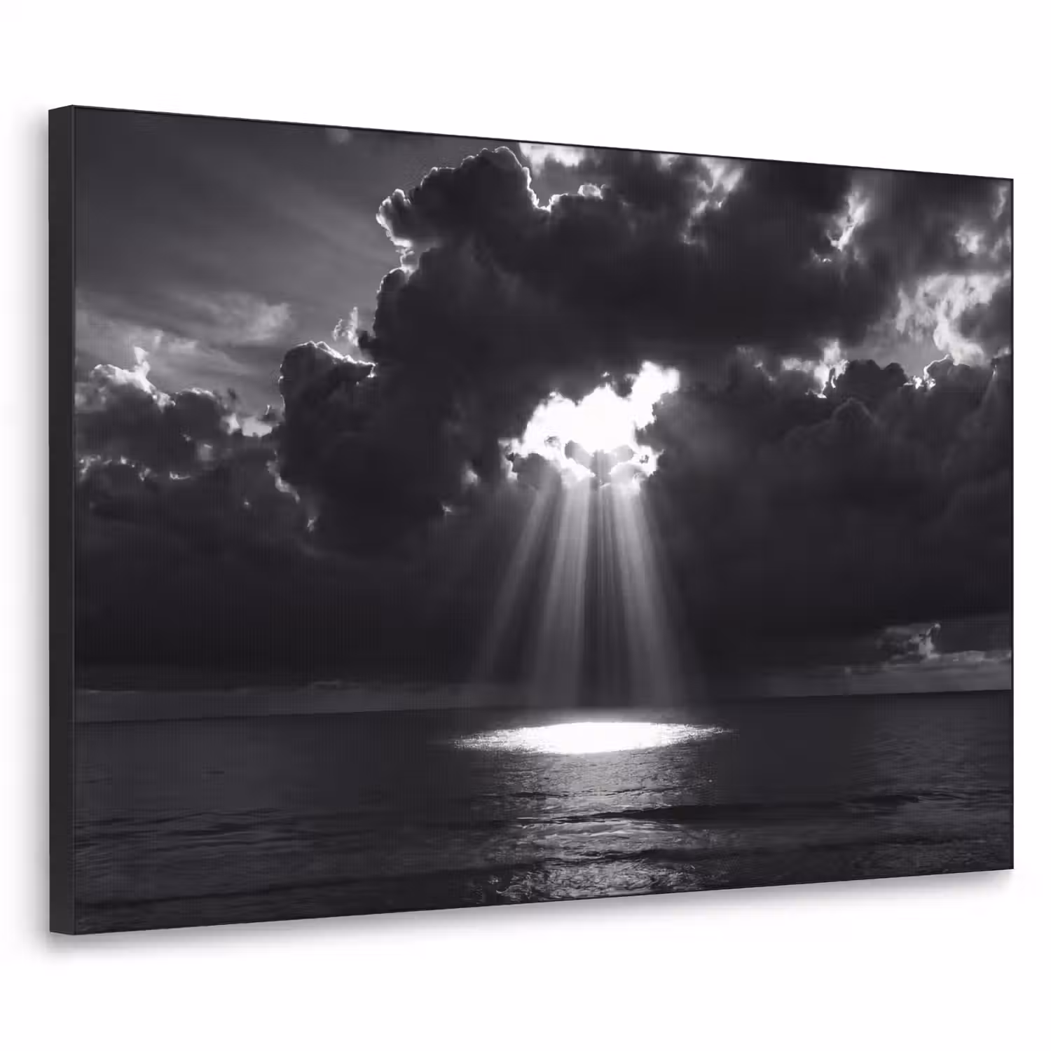 Licht - Wolken - Zee - Zwart-wit - Natuur Textielframe zwart klein -3d
