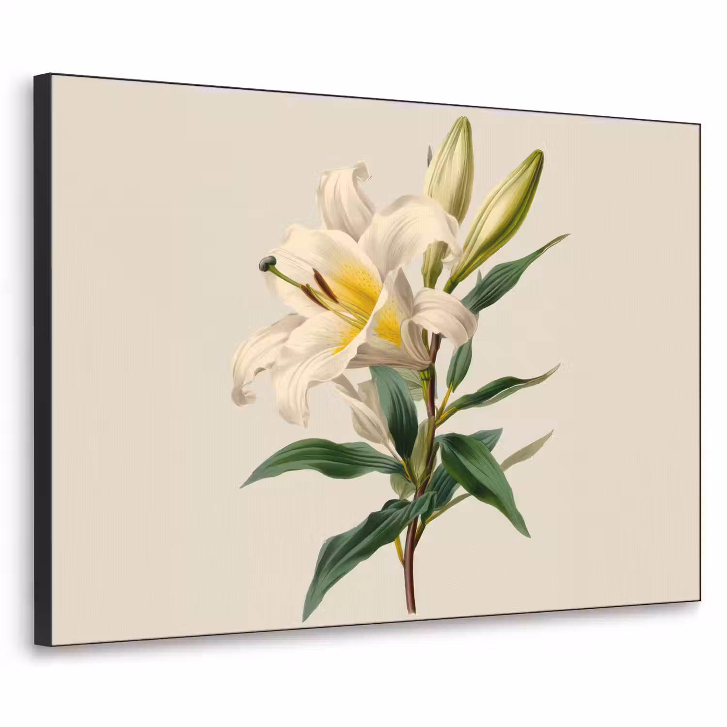 Lelie - Elegant - Botanisch - Beige Textielframe - compleet frame klein -3d