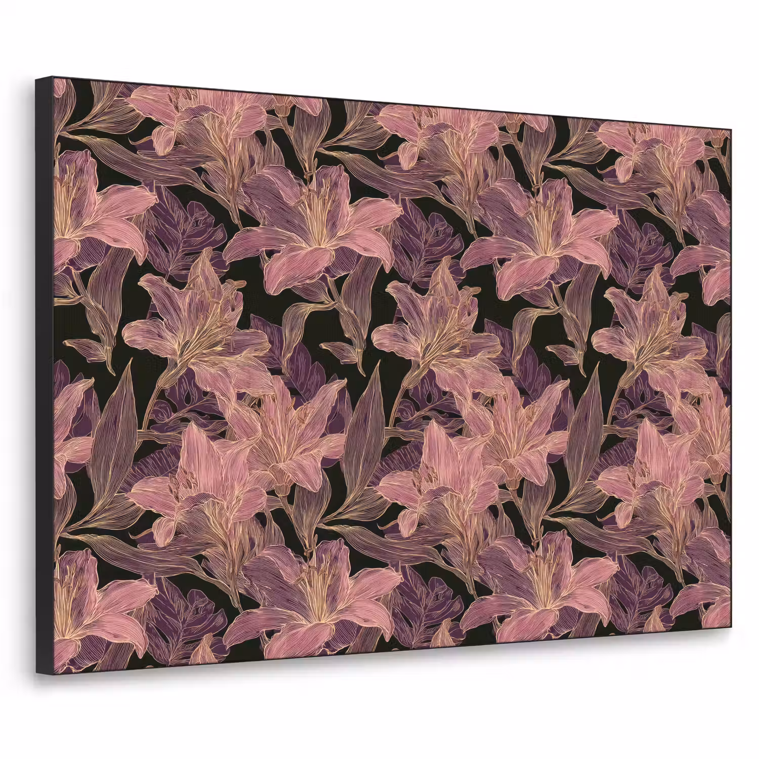 Lelies - Patroon - Paars - Goud Textielframe zwart klein 947 -3d