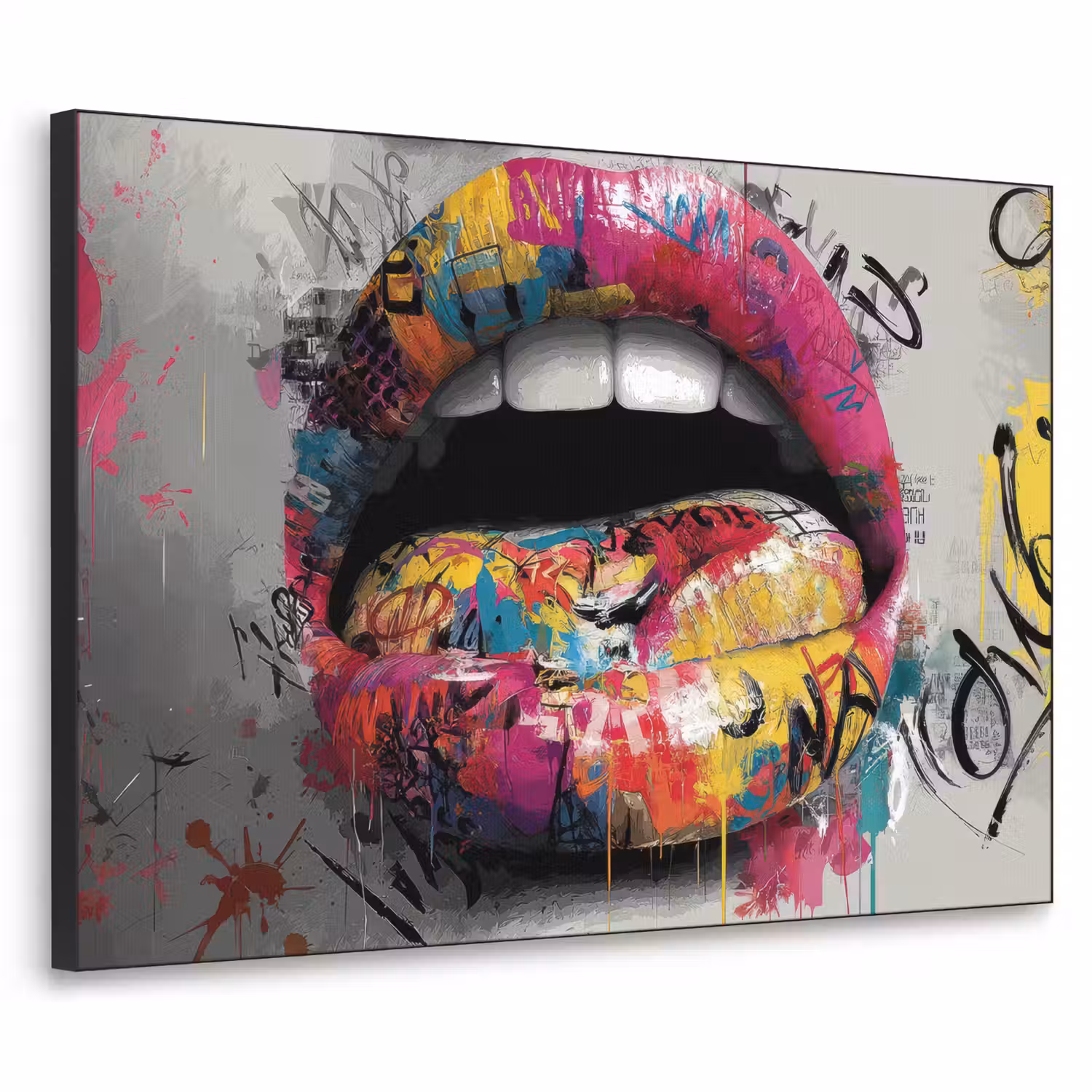 Lippen - Graffiti - Expressief Textielframe - compleet frame klein -3d