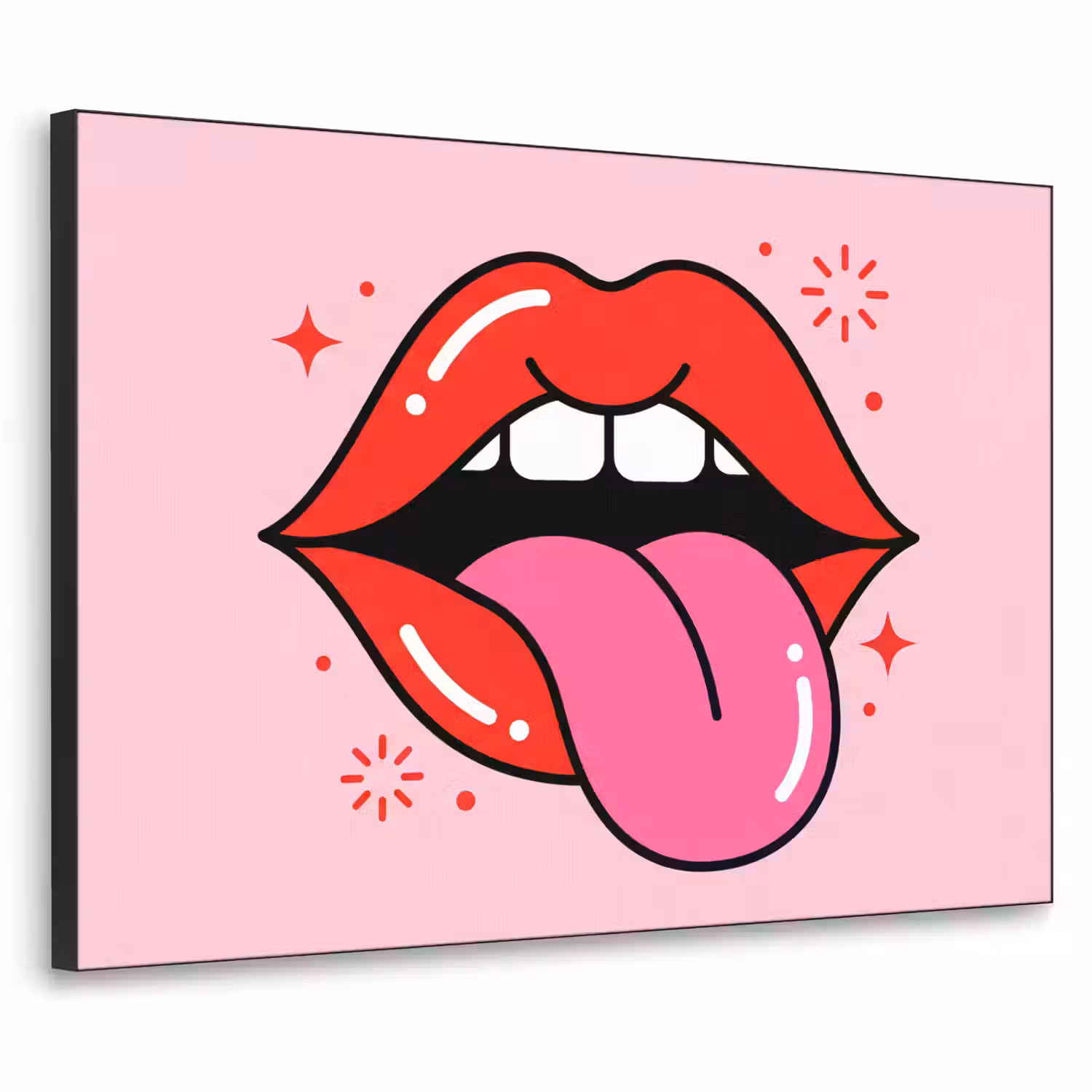 Lippen - Tong - Pop-art - Kleurrijk - Roze Textielframe zwart klein -3d