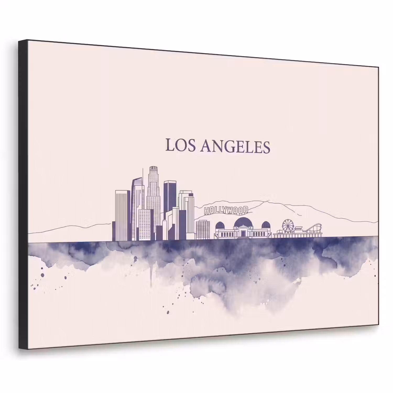 Los Angeles - Skyline - Architectuur - Aquarel - Blauw Textielframe zwart klein -3d