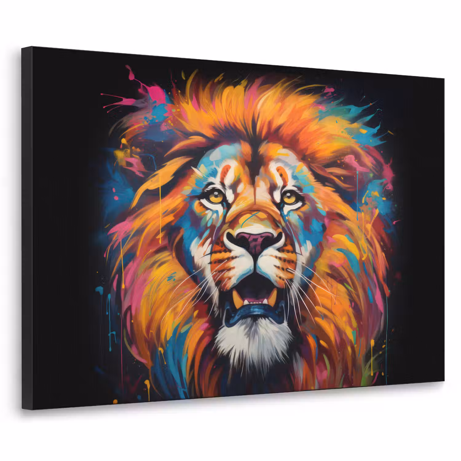 Leeuw - Graffiti - Dieren - Zwart Textielframe zwart klein -3d