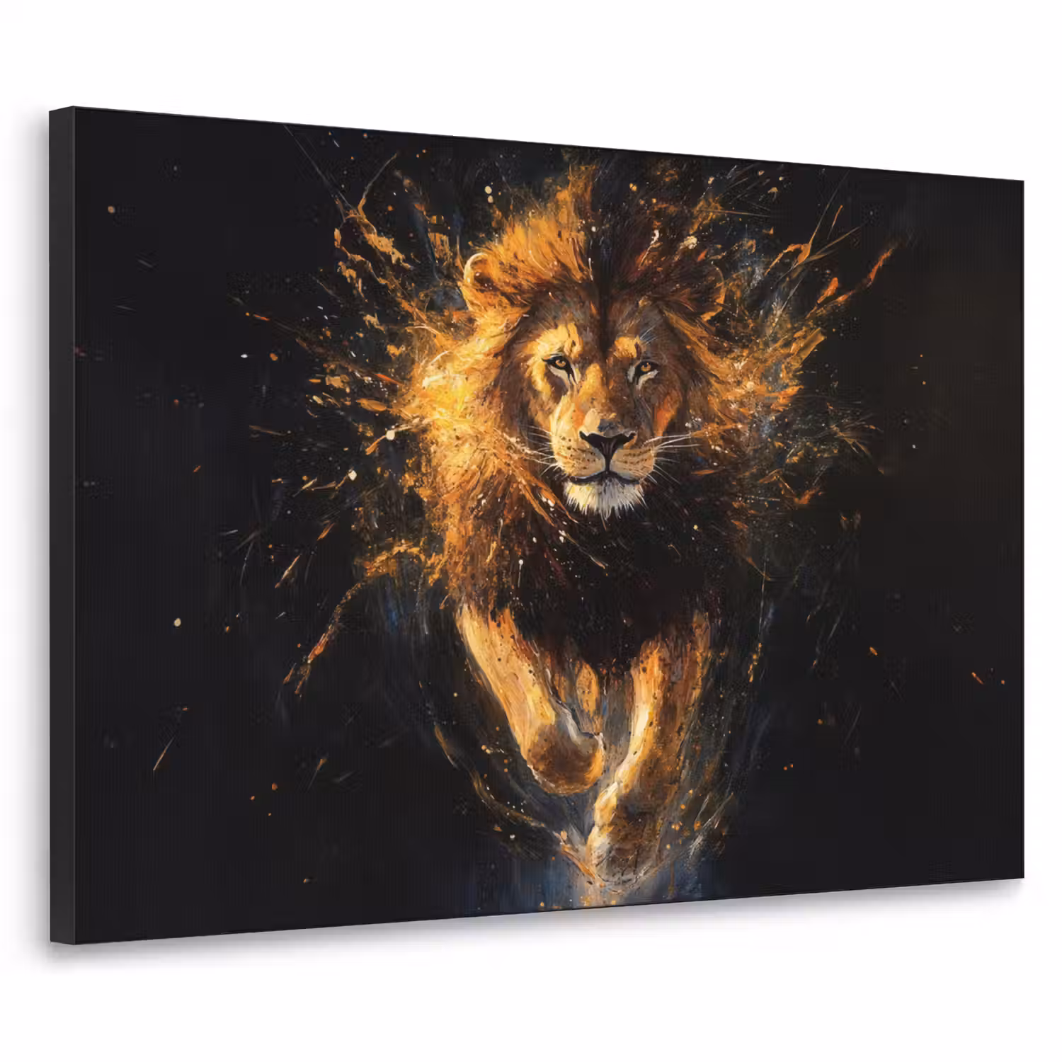 Leeuw - Zwart - Oranje - Verf Textielframe - compleet frame klein -3d