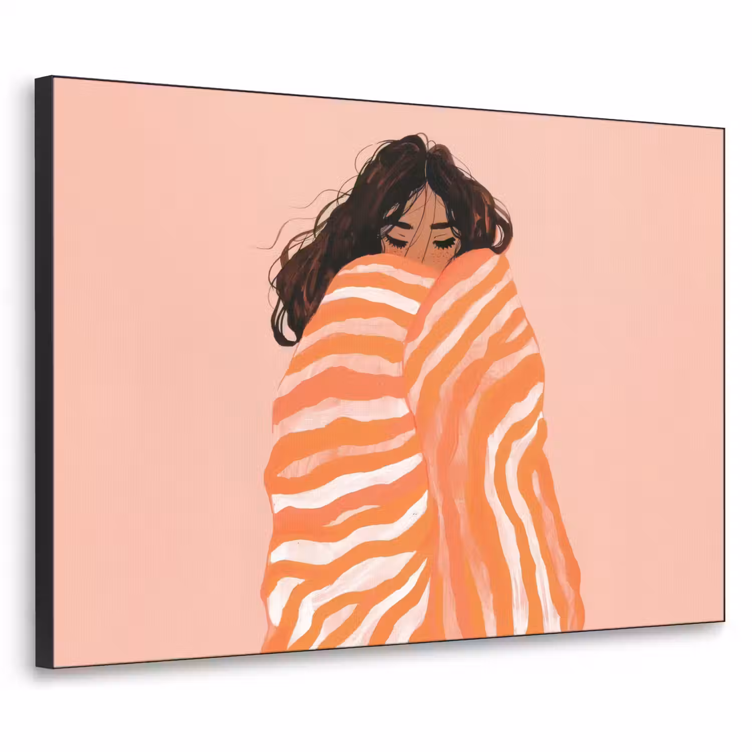 Meisje - Deken - Gestreept - Oranje Textielframe - compleet frame klein -3d