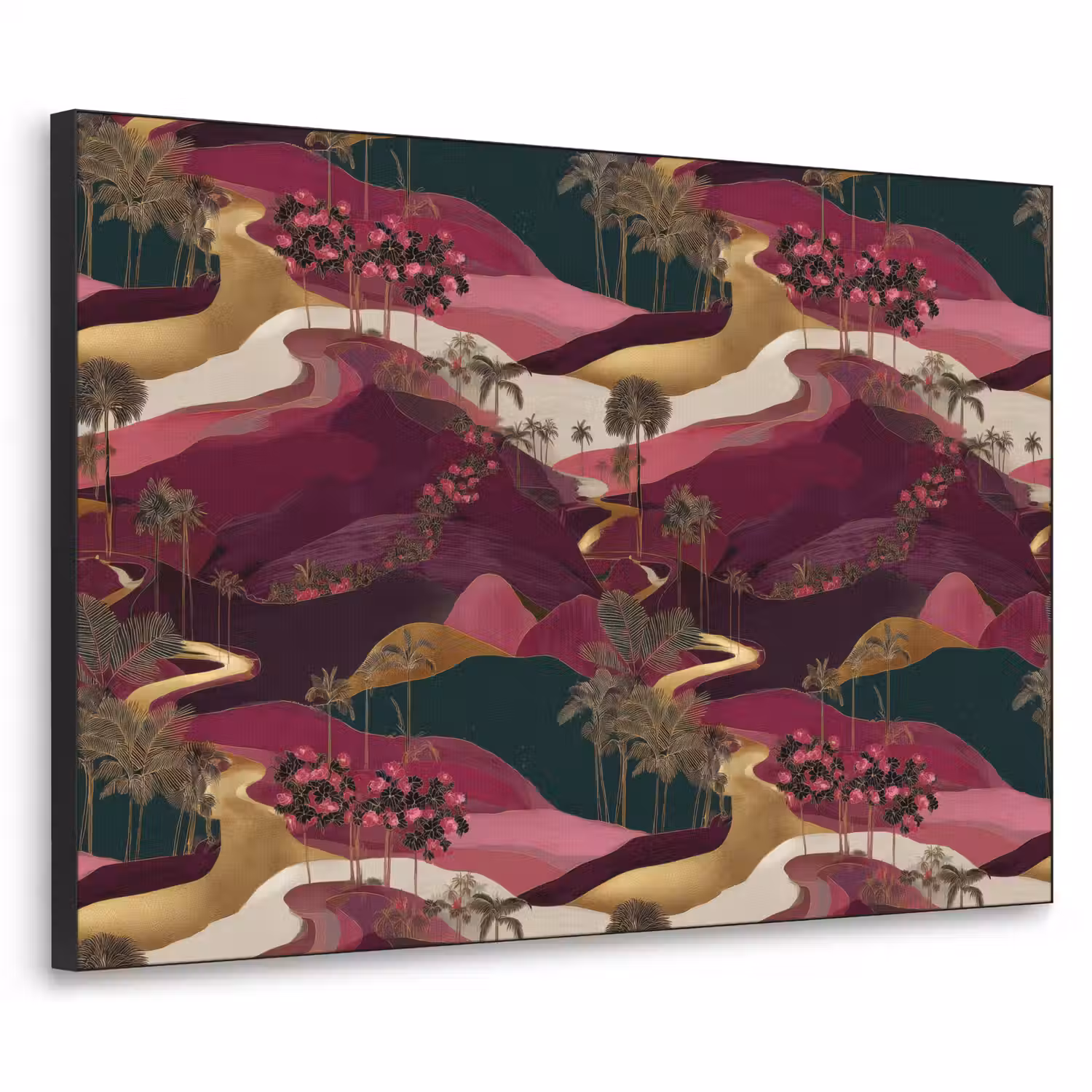 Magisch - Palmbomen - Goud Textielframe zwart klein 947 -3d