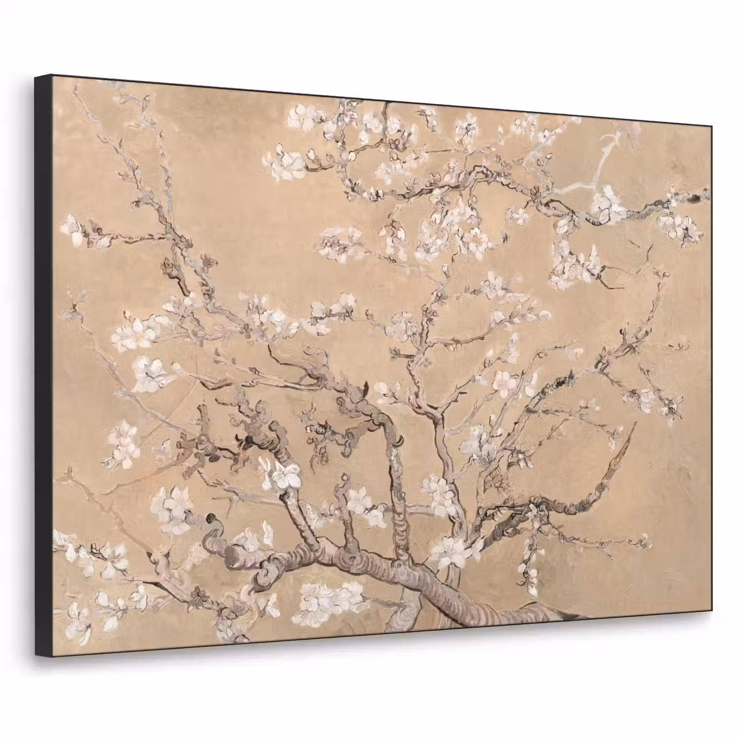 Amandelbloesem - Kunst - Van Gogh - Beige Textielframe zwart klein -3d
