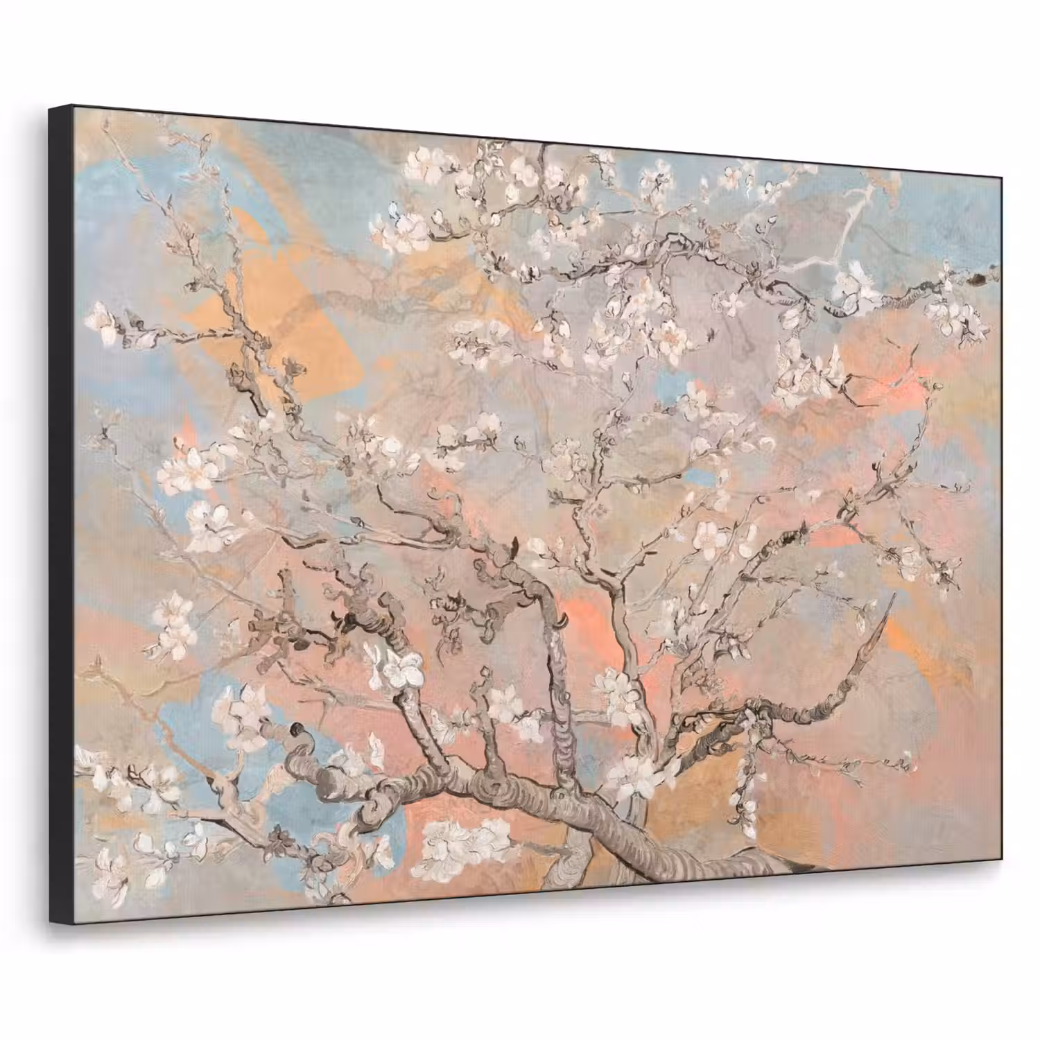 Amandelbloesem - Kunst - Van Gogh - Pastel Textielframe zwart klein -3d