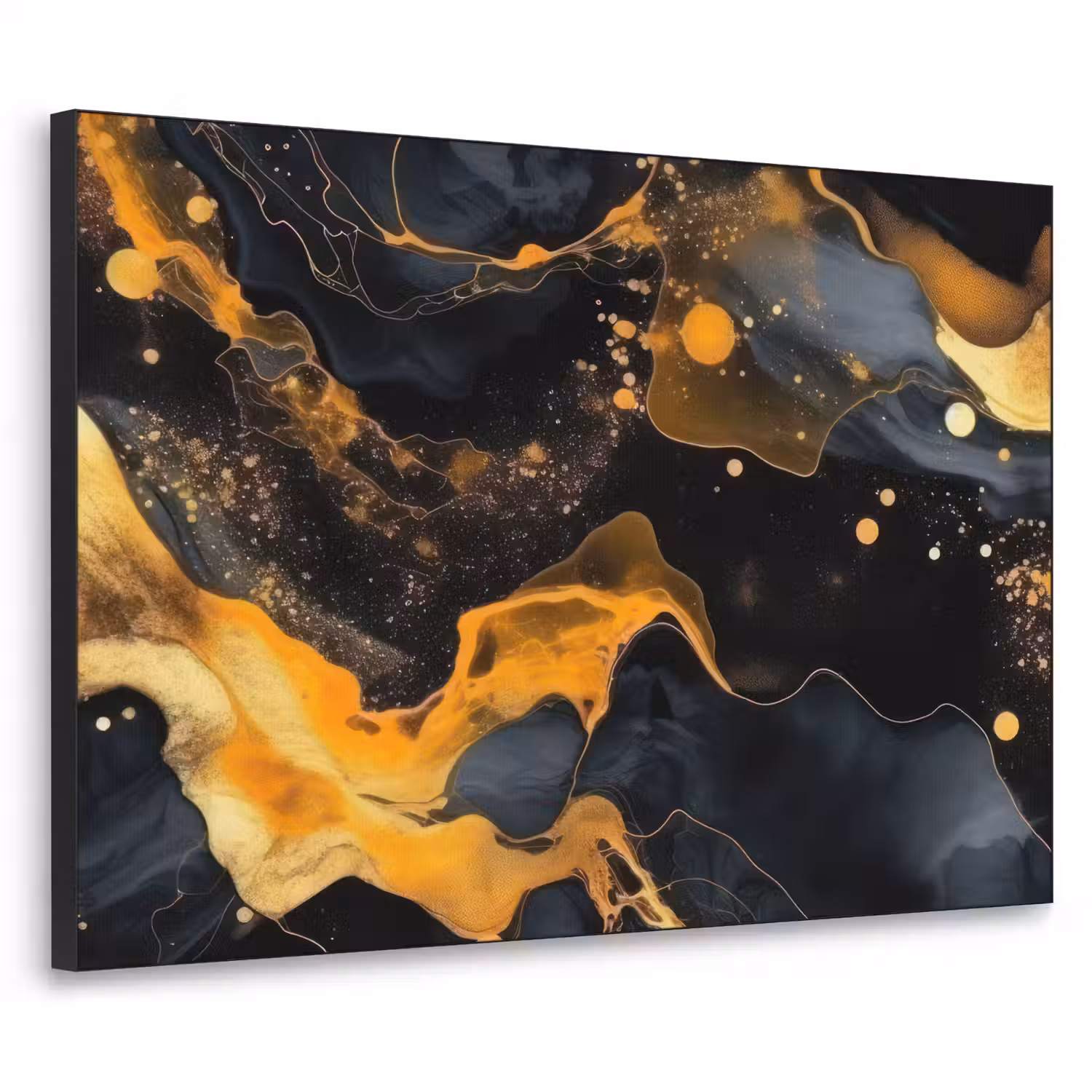 Marmer - Goud - Zwart - Abstract - Modern Textielframe zwart klein -3d