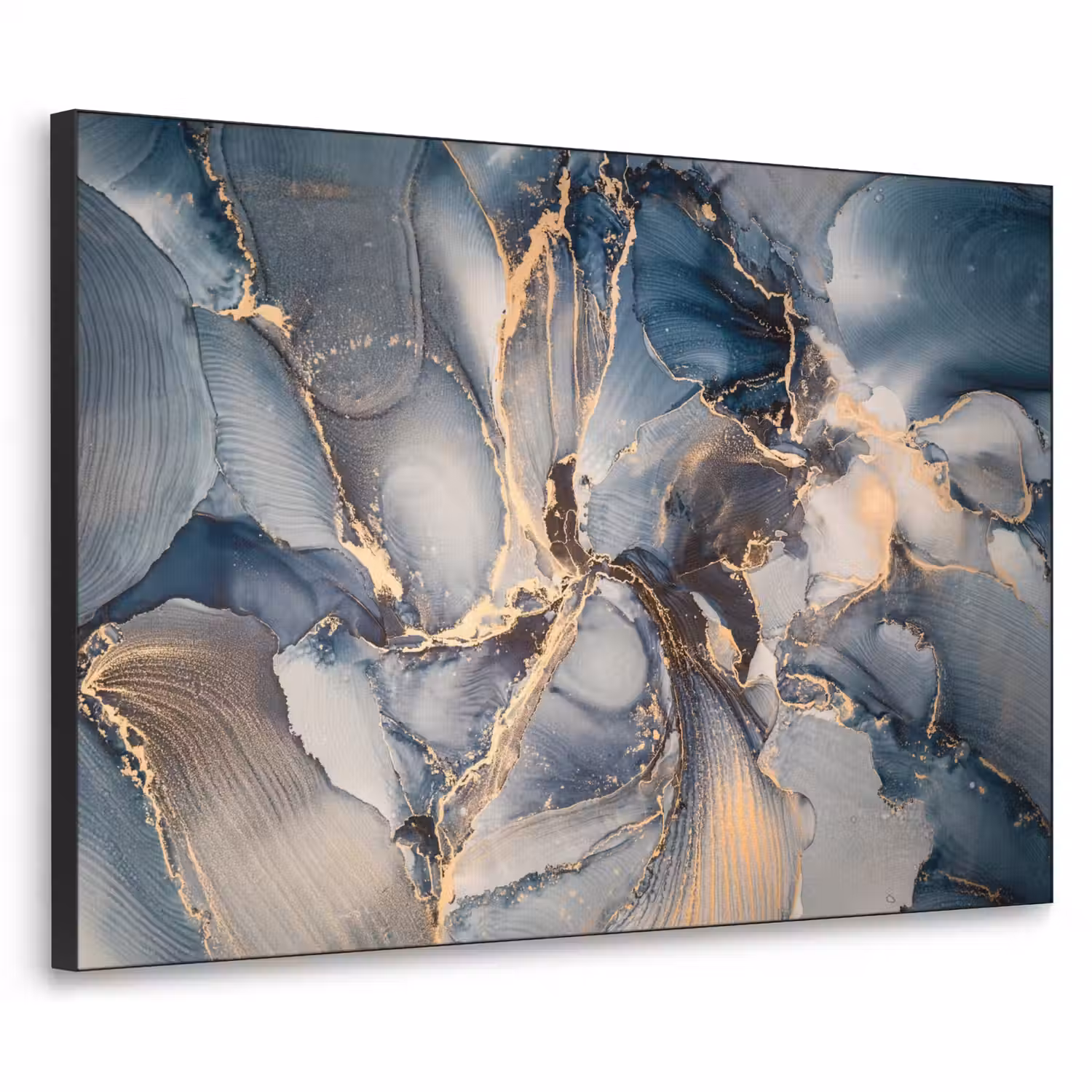Marmer - Grijs - Blauw - Luxe - Goud Textielframe zwart klein -3d