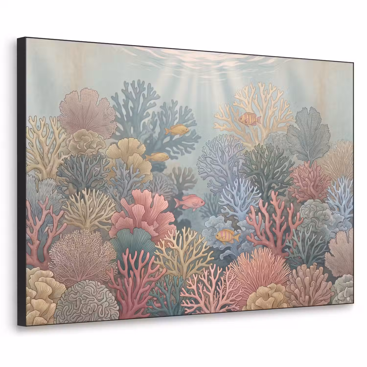 Zee - Koraal - Vis - Natuur - Kleurrijk Textielframe zwart klein -3d