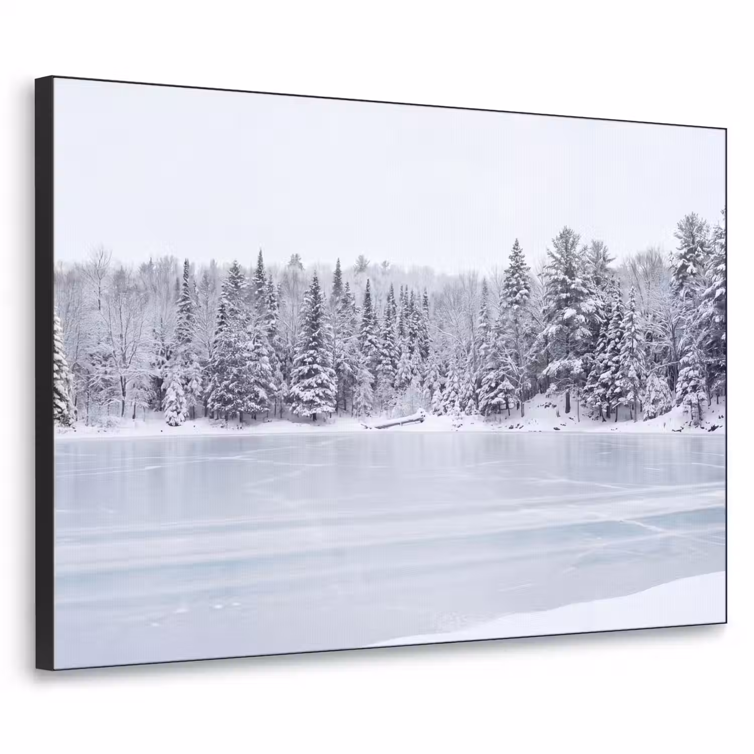 Meer - Dennen - IJs - Winter - Rustgevend Textielframe zwart klein -3d