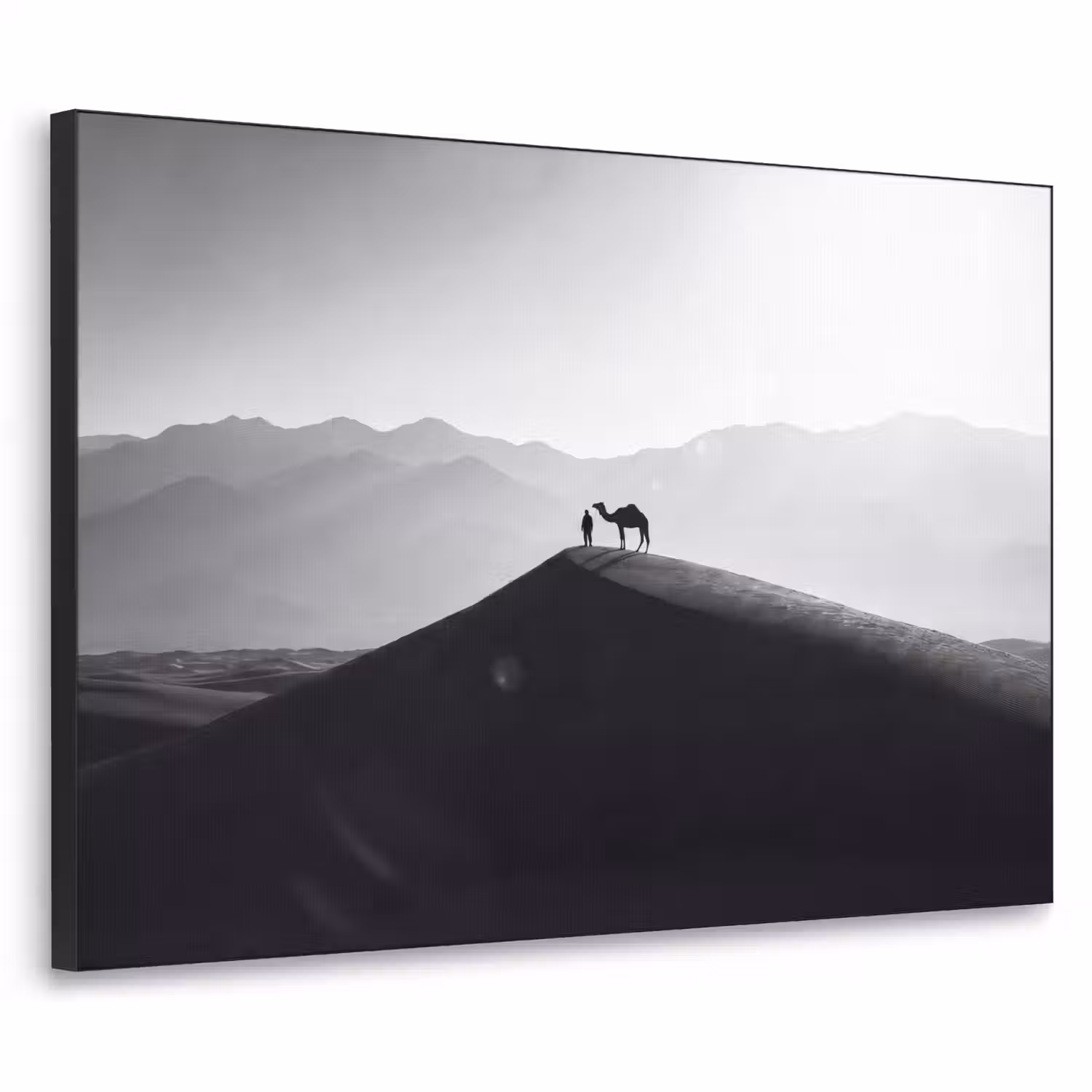 Mens - Kameel - Zandduin - Natuur - Monochroom Textielframe zwart klein -3d