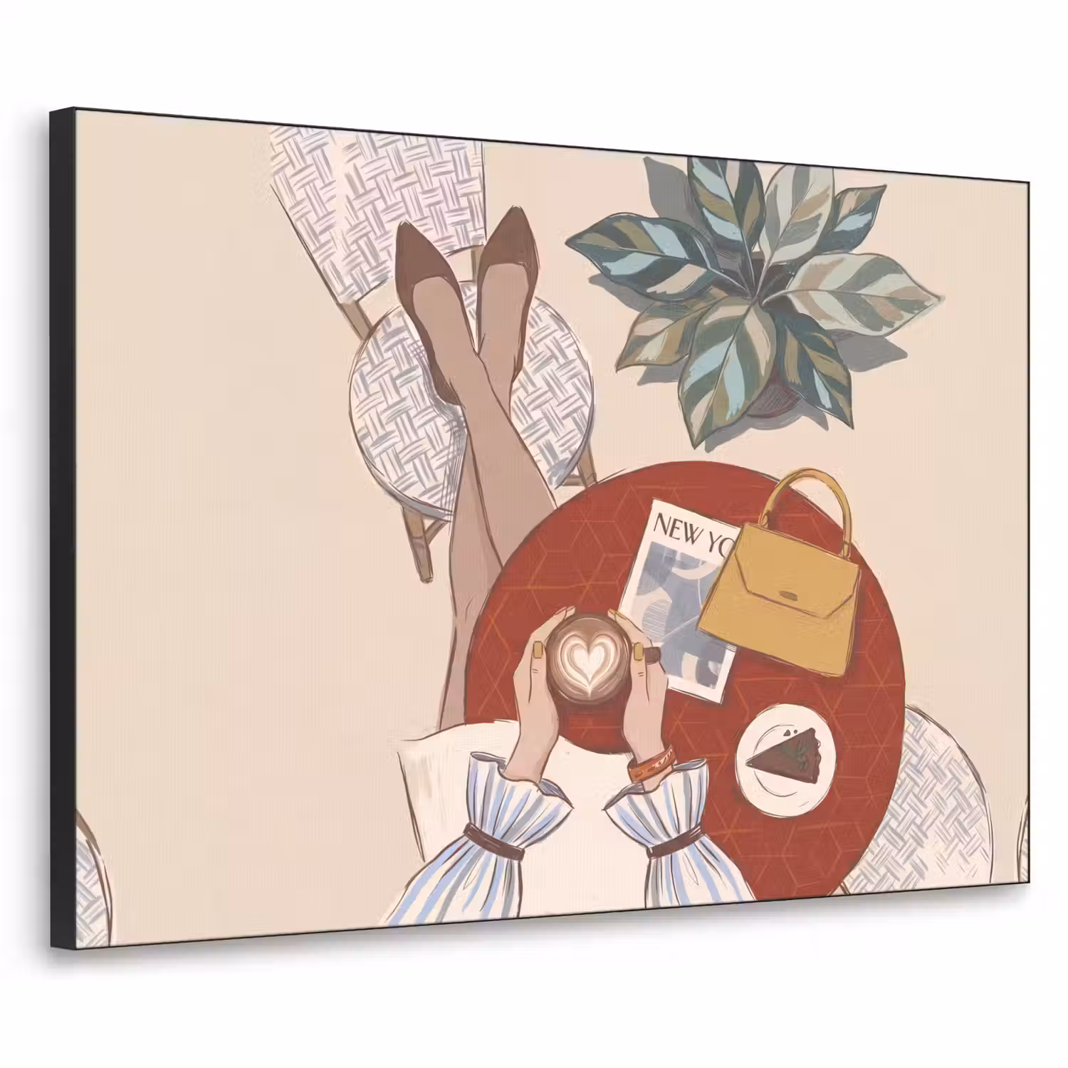 Mensen - Cafe - Koffie - Stadsleven - Modern Textielframe zwart klein -3d