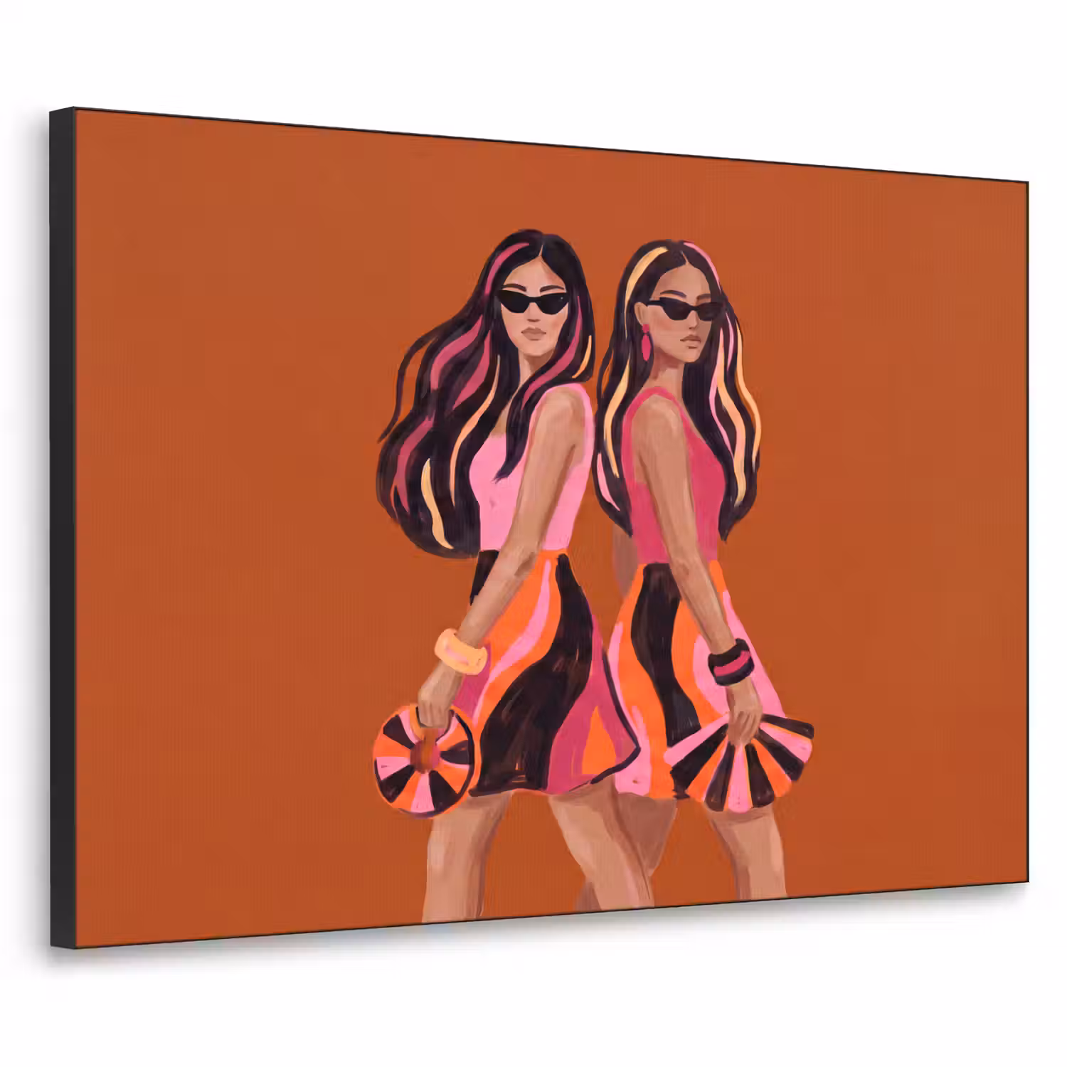 Mensen - Duo - Mode - Illustratie - Kleurrijk Textielframe zwart klein -3d