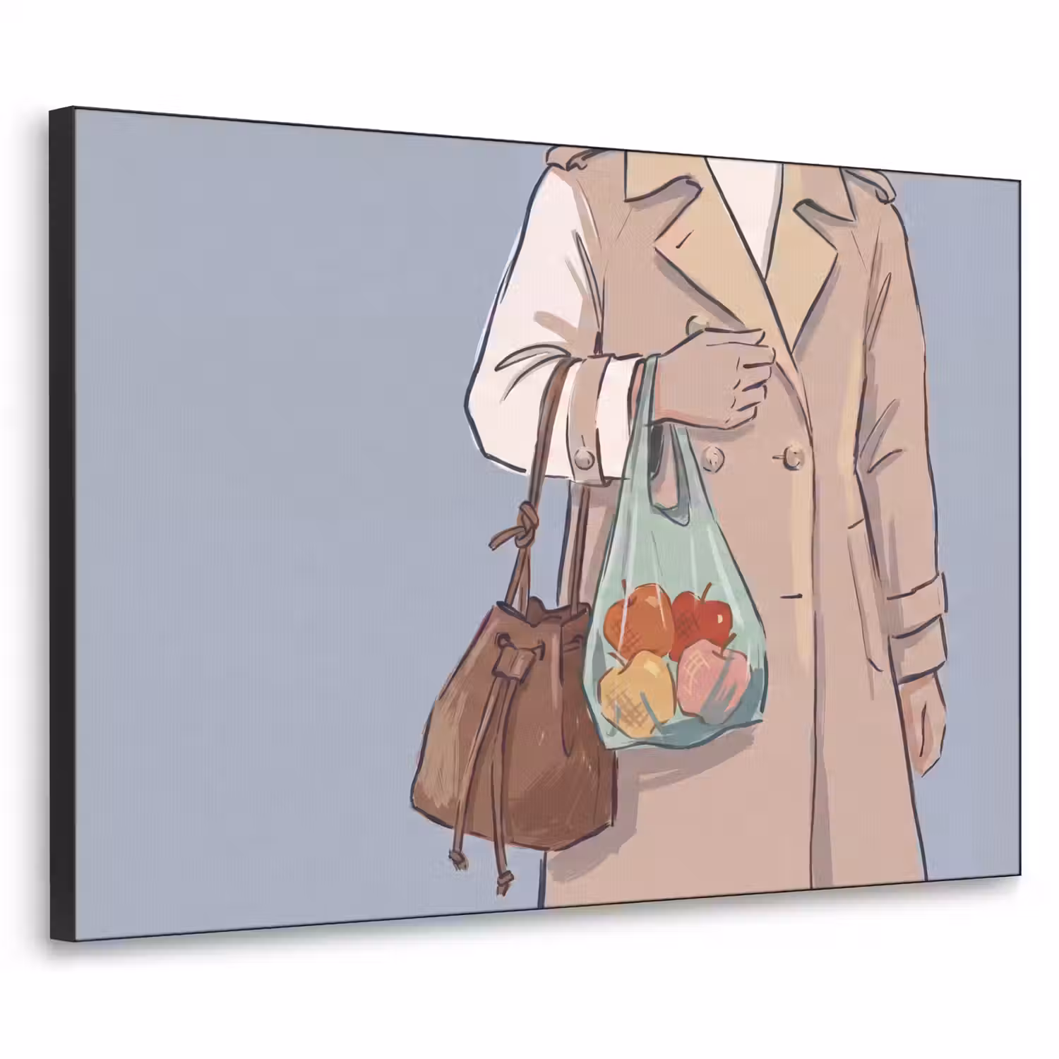 Mensen - Boodschappen - Stadsleven - Modern - Kleurrijk Textielframe zwart klein -3d