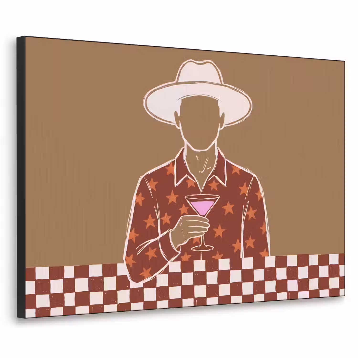 Mensen - Hoed - Cocktail - Abstract - Modern Textielframe zwart klein -3d
